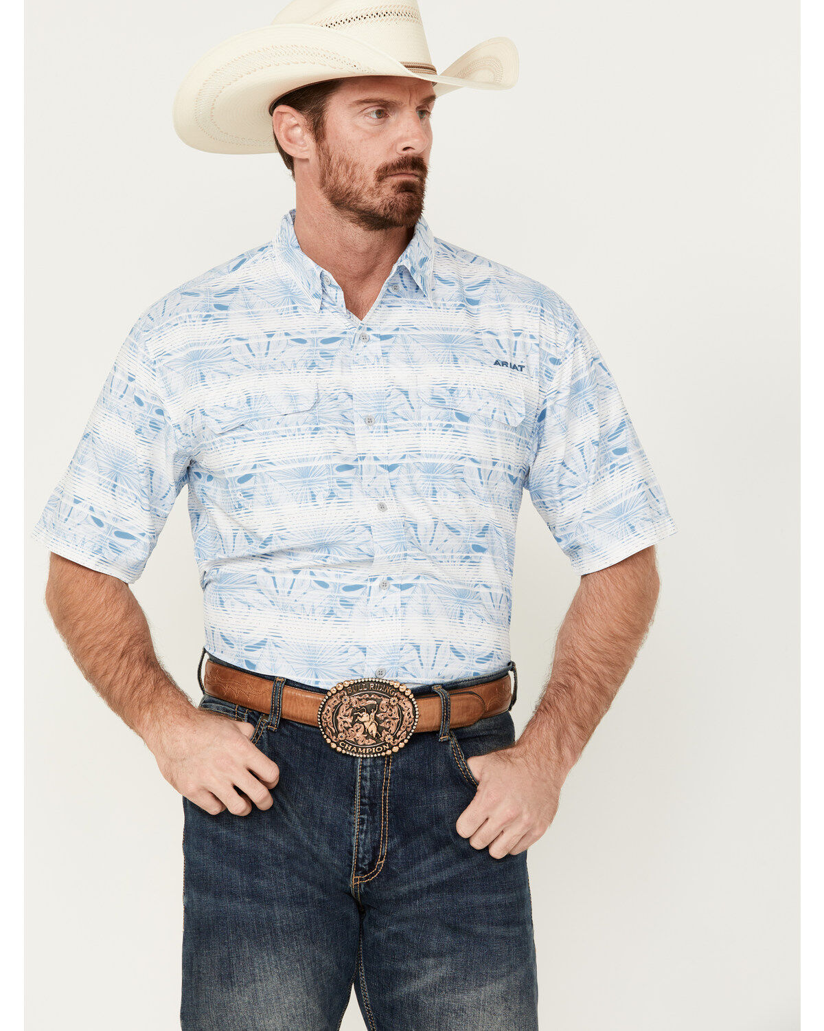 Men's Ariat VentTEK Outbound Striped Leaf Print Short Sleeve Performan
