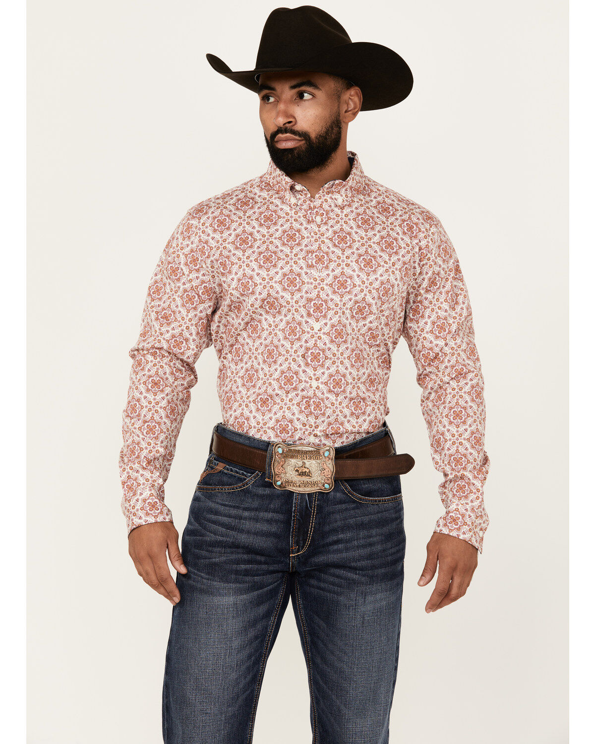 Men's Cody James Lucky One Medallion Print Long Sleeve Button-Down Str