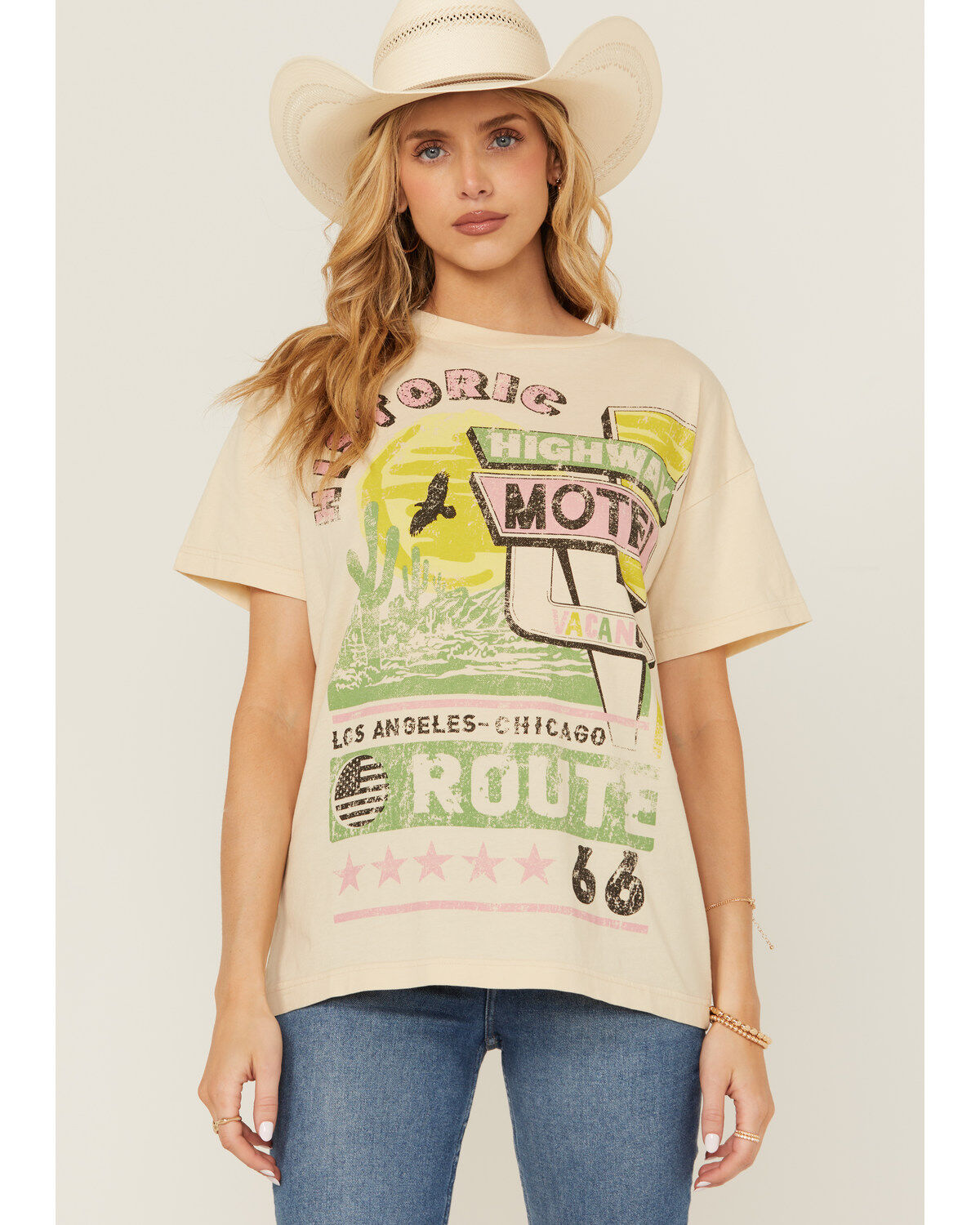 Women's Cleo + Wolf Route 66 Oversized Short Sleeve Graphic Tee