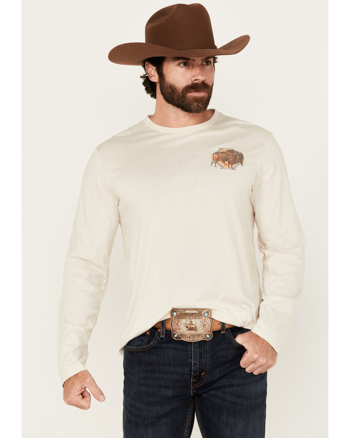 Men's Rock & Roll Denim Buffalo Long Sleeve Graphic T-Shirt