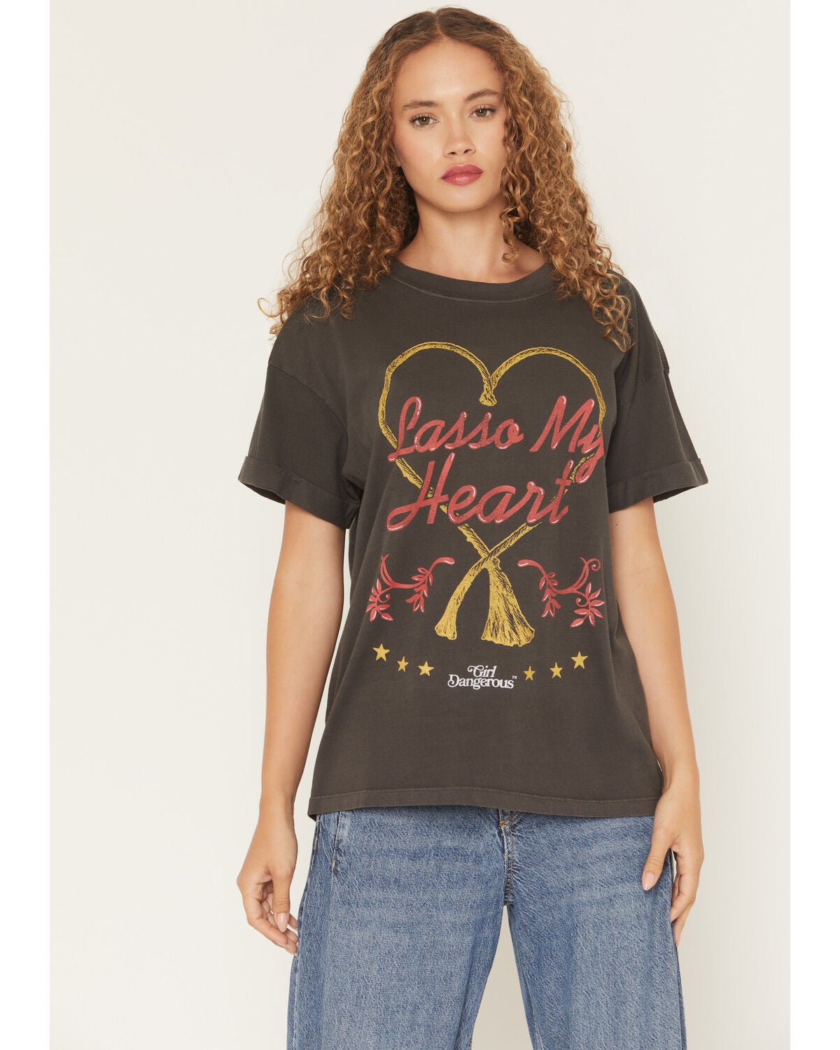 Women's Girl Dangerous Lasso My Heart Short Sleeve Graphic Tee