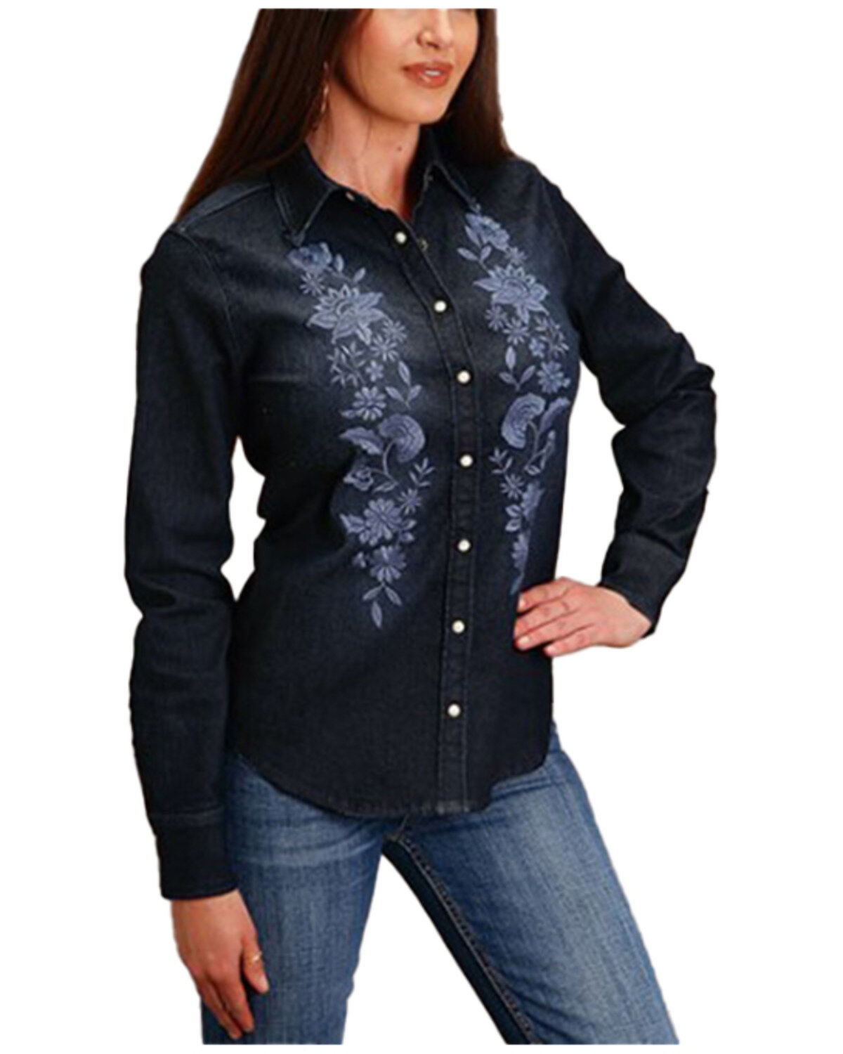 Women's Stetson Dark Wash Denim Embroidered Long Sleeve Snap Western S