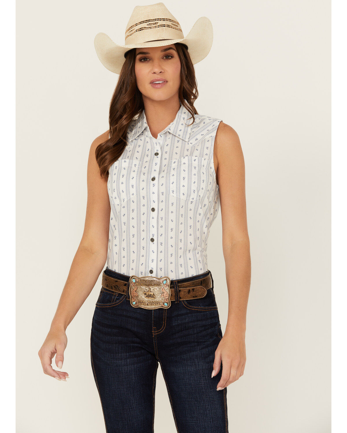 Women's Ariat Billie Jean Floral Striped Sleeveless Button-Down Wester