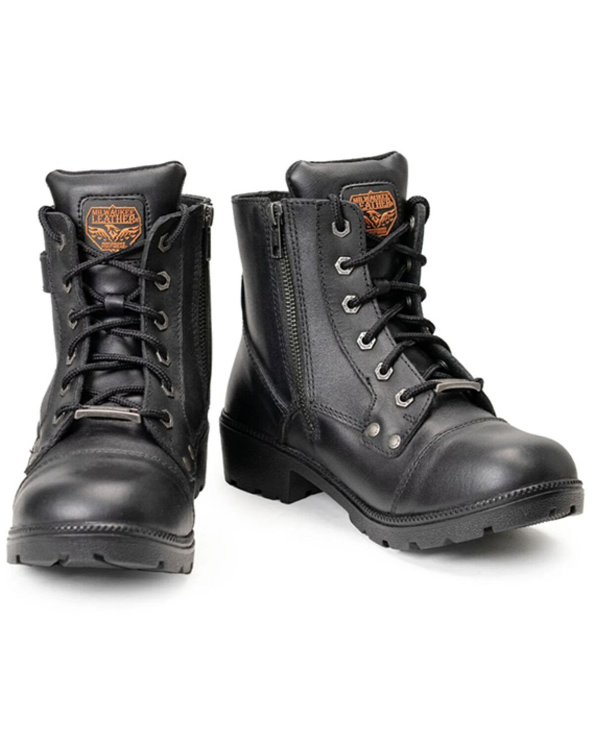 Women's Milwaukee Leather Front Lace Motorcycle Boots - Round Toe