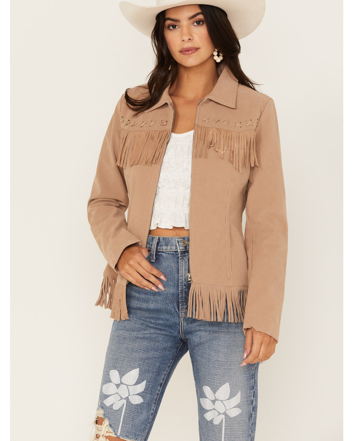 Women's Fornia Fringe Faux Leather Fringe Zip Jacket