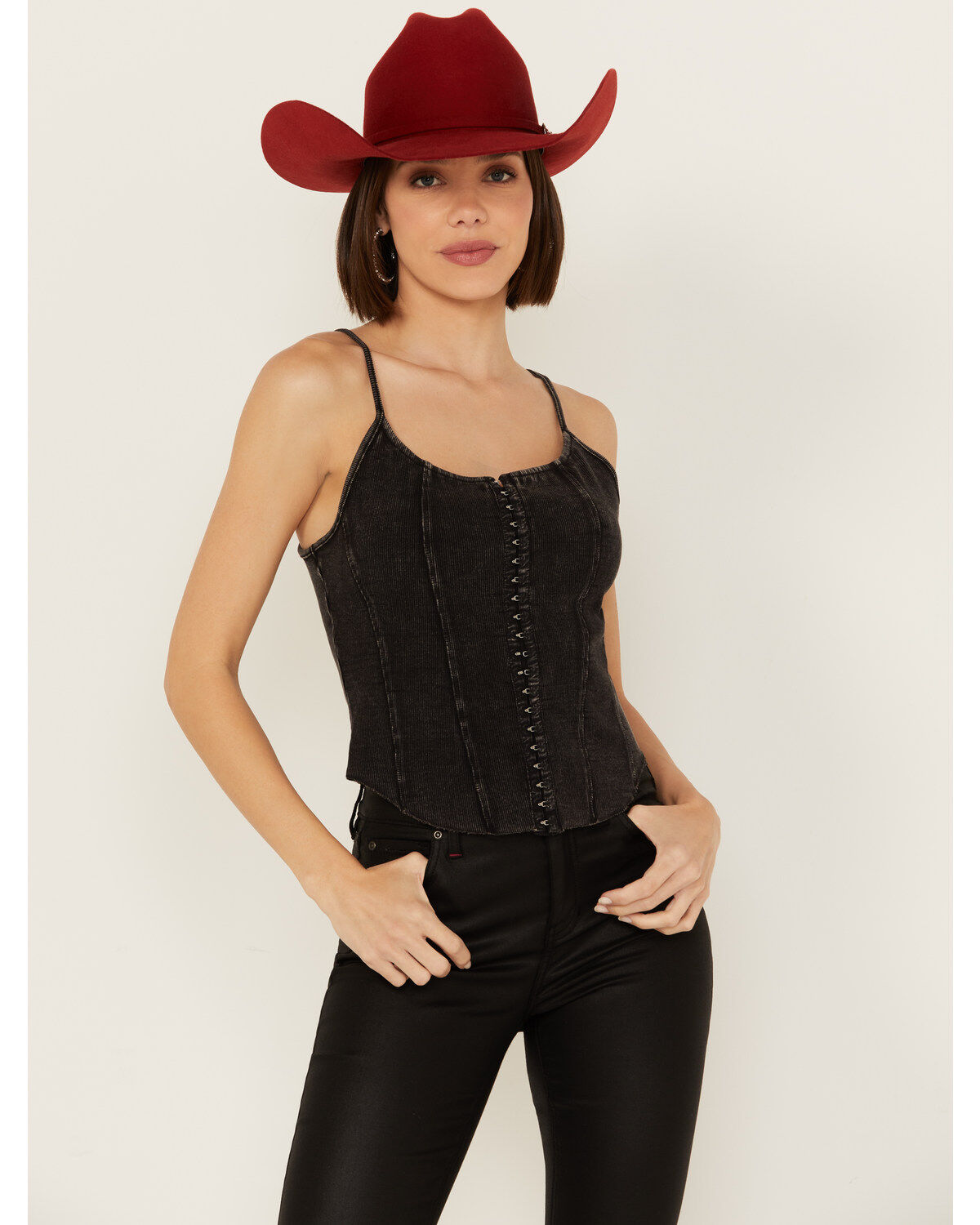 Women's Rock & Roll Denim Sleeveless Ribbed Corset Tank