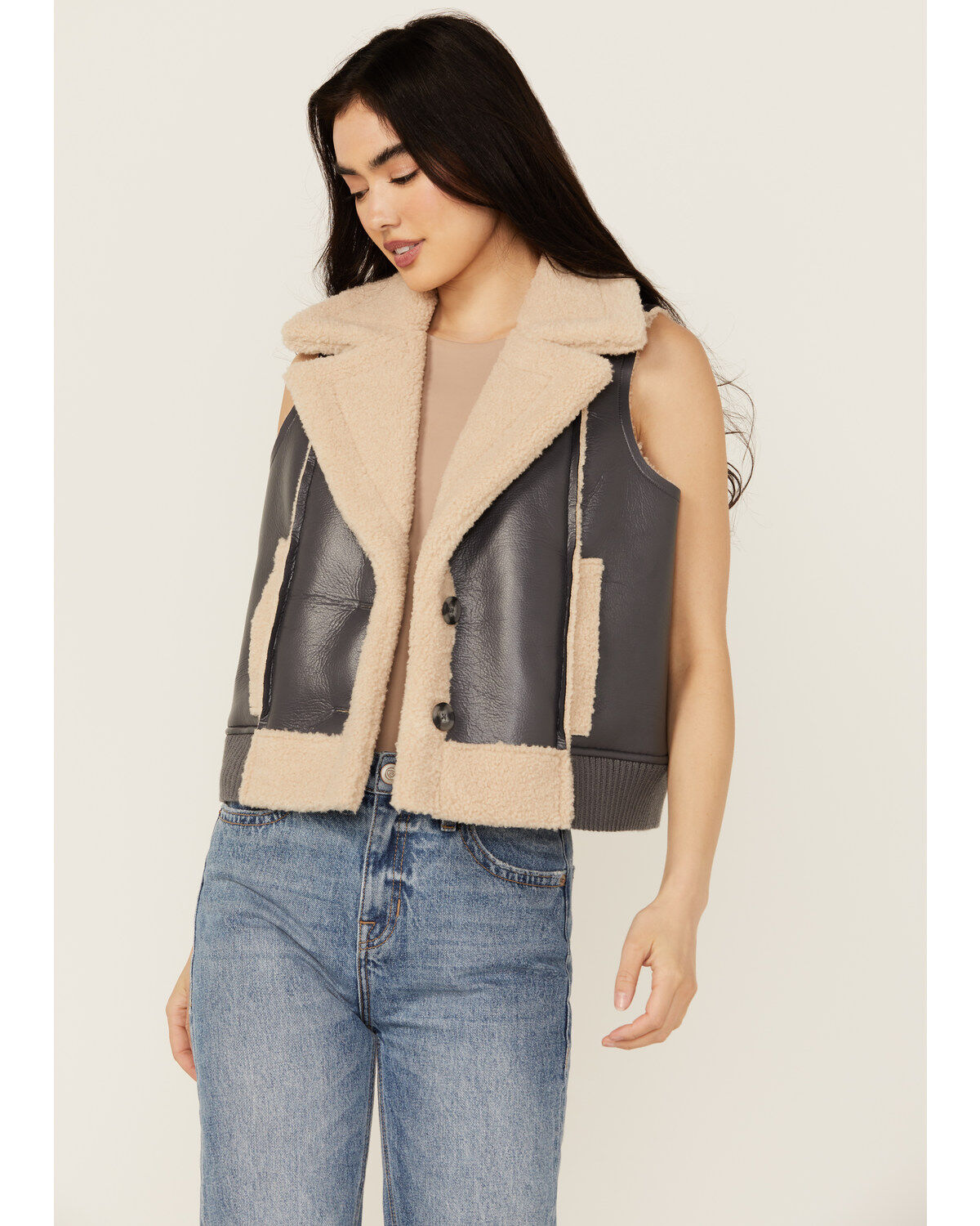 Women's Cleo + Wolf Charles Sherpa Bonded Faux Leather Vest