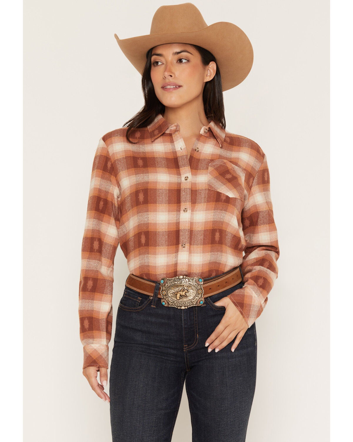 Women's Shyanne Vistas Plaid Print Long Sleeve Button-Down Flannel Shi