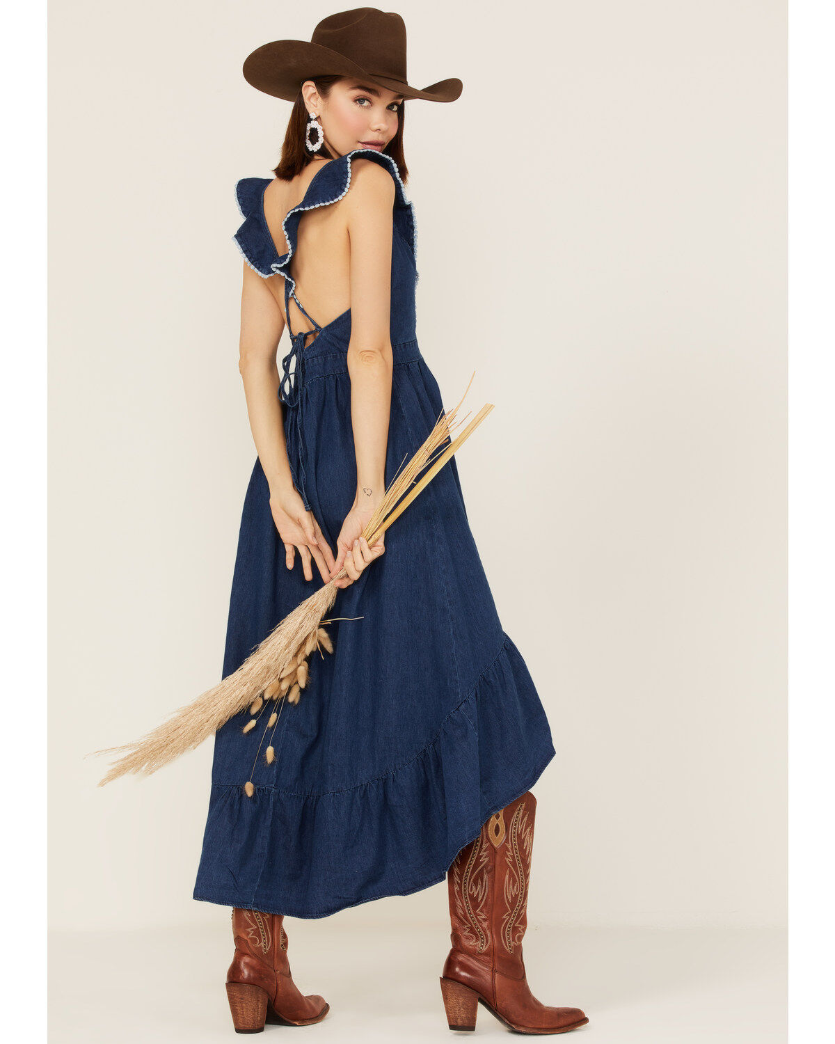 Women's Molly Bracken Ruffle Trim Cross Back Maxi Dress