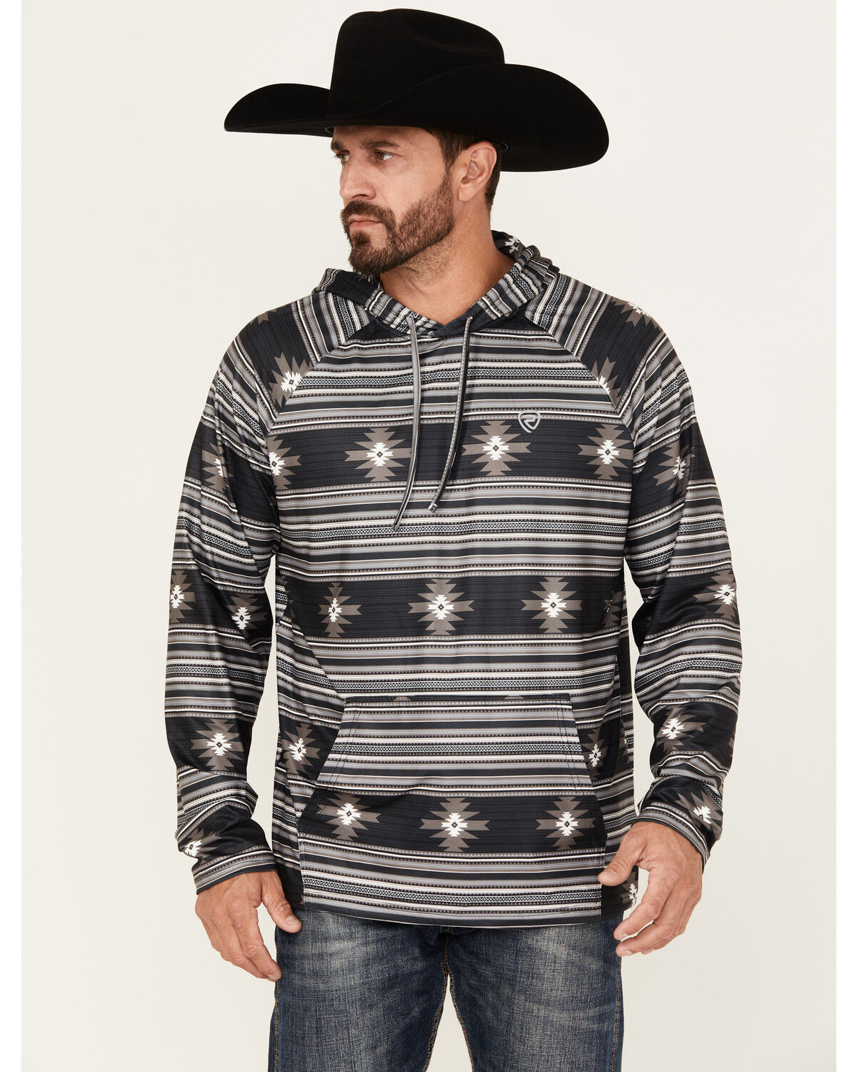 Men's Rock & Roll Denim Southwestern Print Hooded Sweatshirt