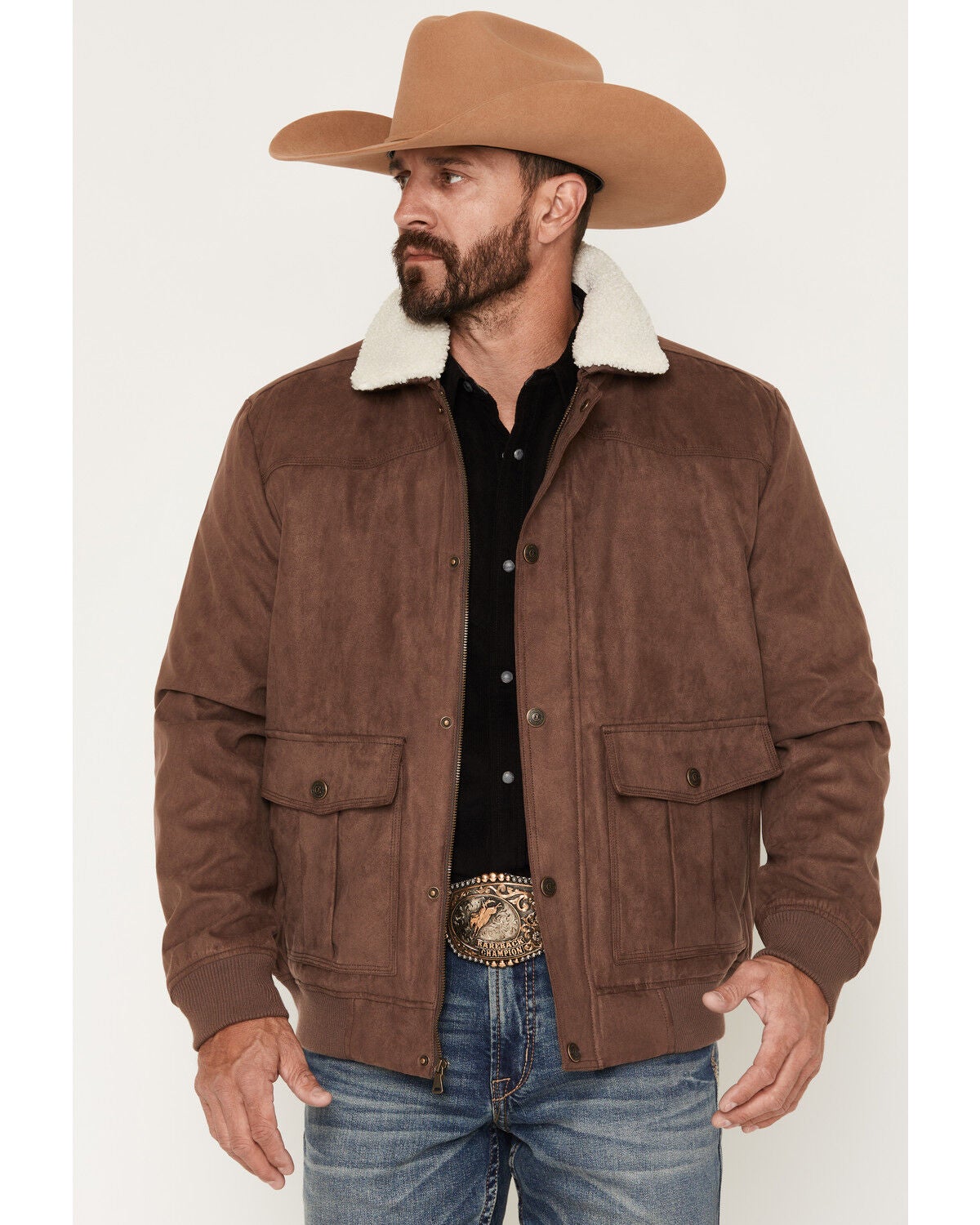 Men's Cody James Edward Faux Suede Snap Sherpa Bomber Jacket