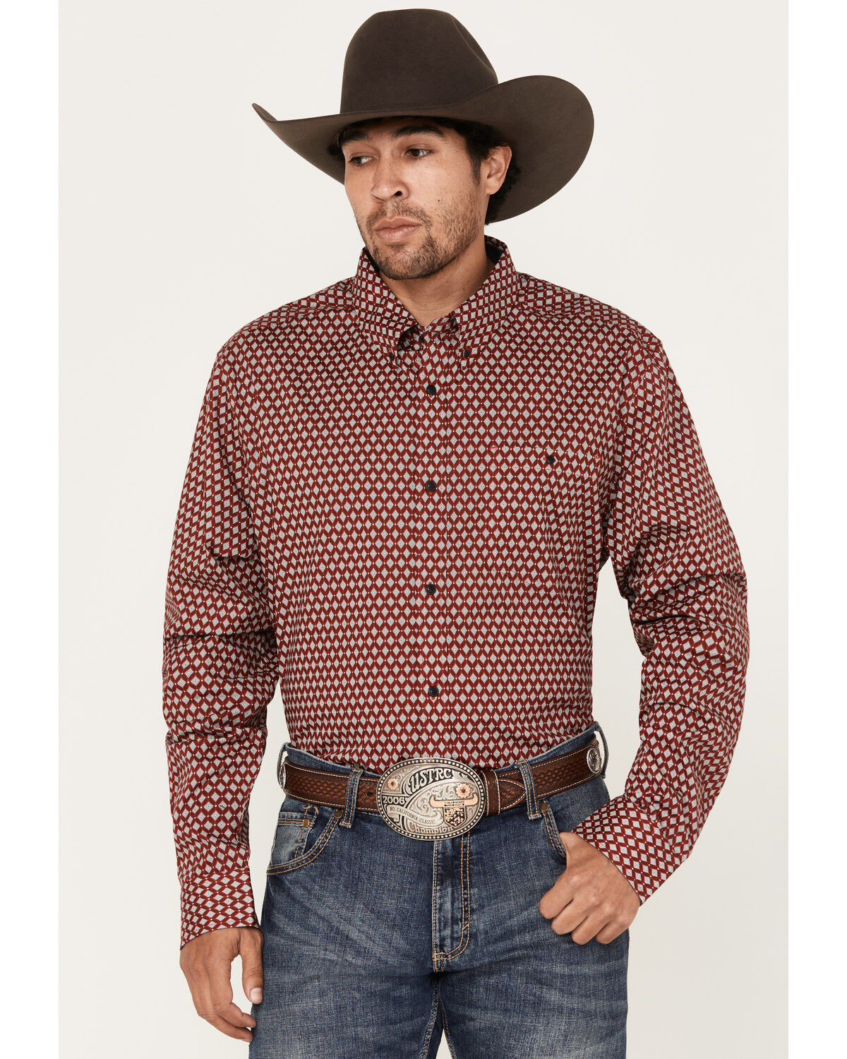 Men's RANK 45 Timing Geo Print Long Sleeve Button-Down Western Shirt