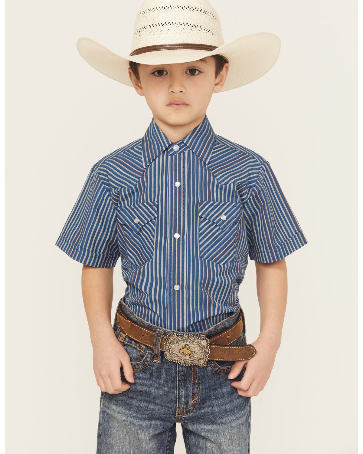 Boys' Ely Walker Striped Short Sleeve Pearl Snap Western Shirt
