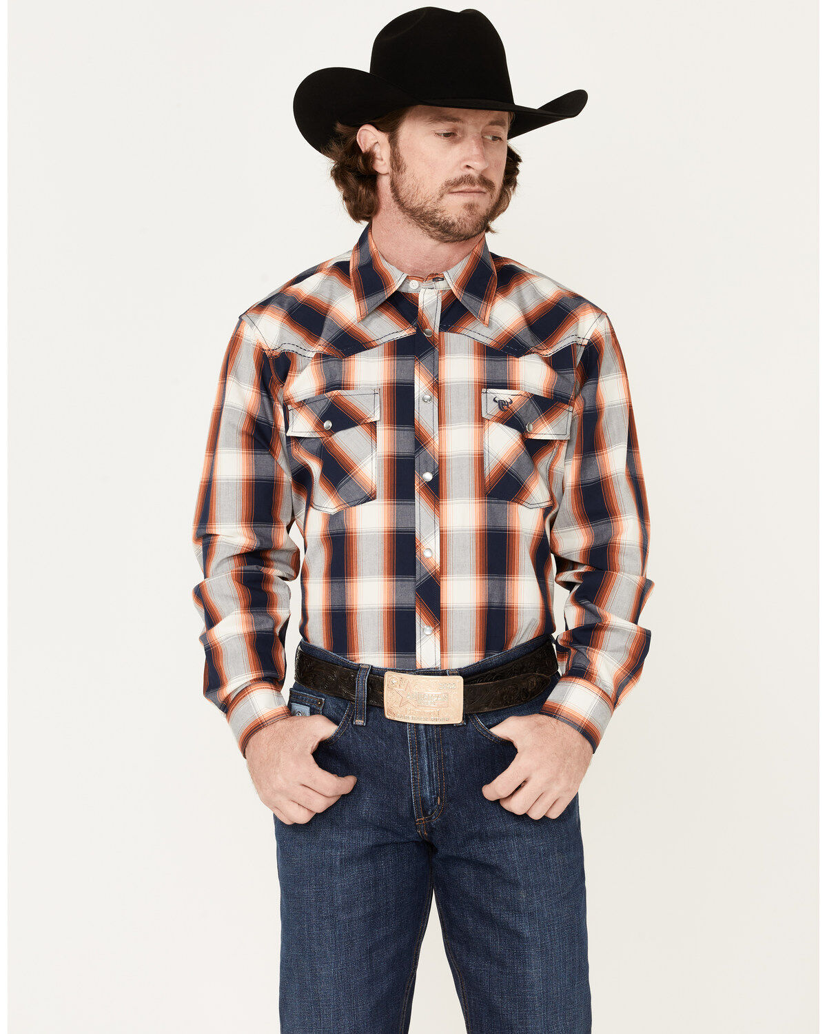 Men's Cowboy Hardware Hombre Large Plaid Pearl Snap Western Shirt