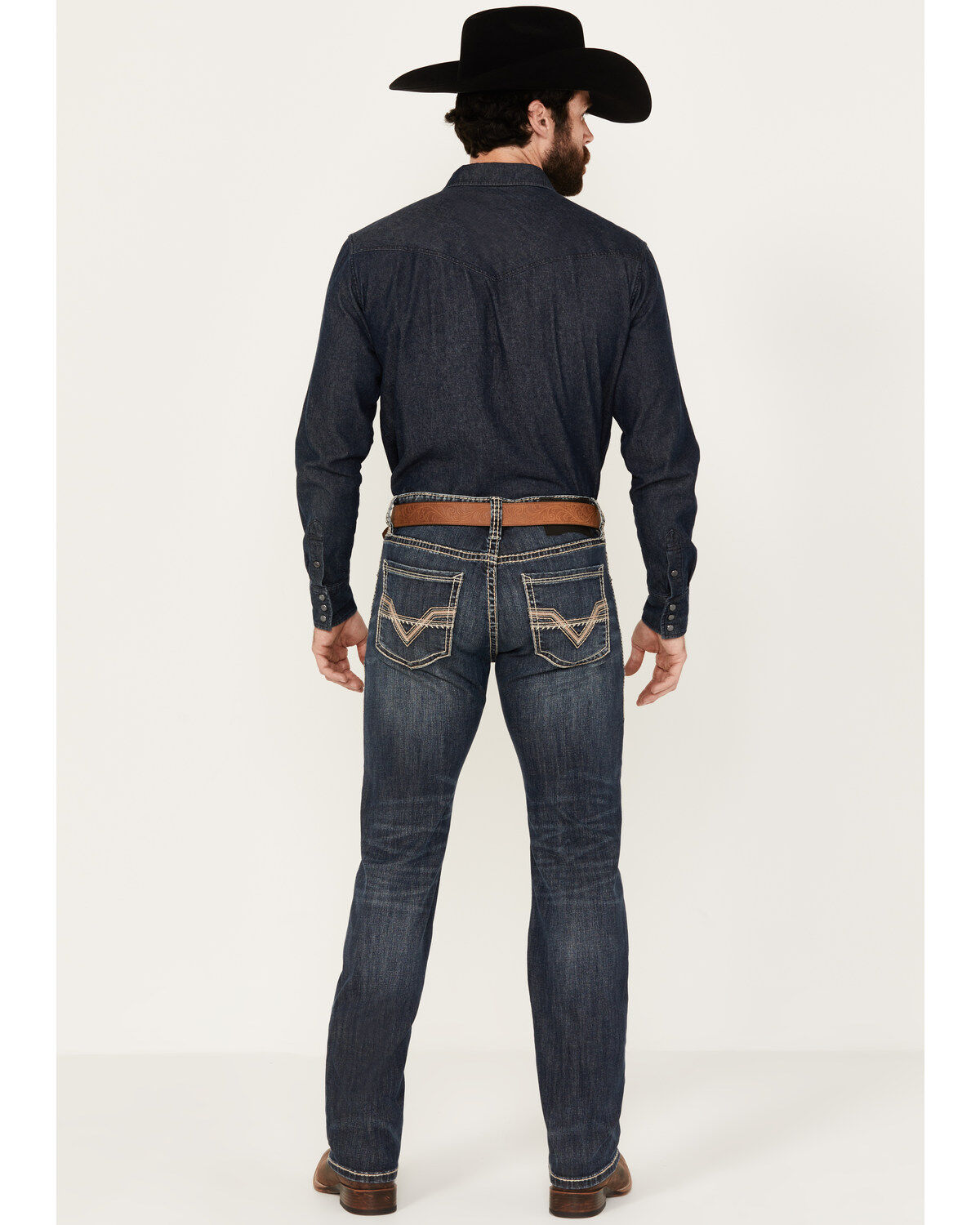 Men's Rock & Roll Denim Revolver Dark Vintage Wash Slim Straight Refle