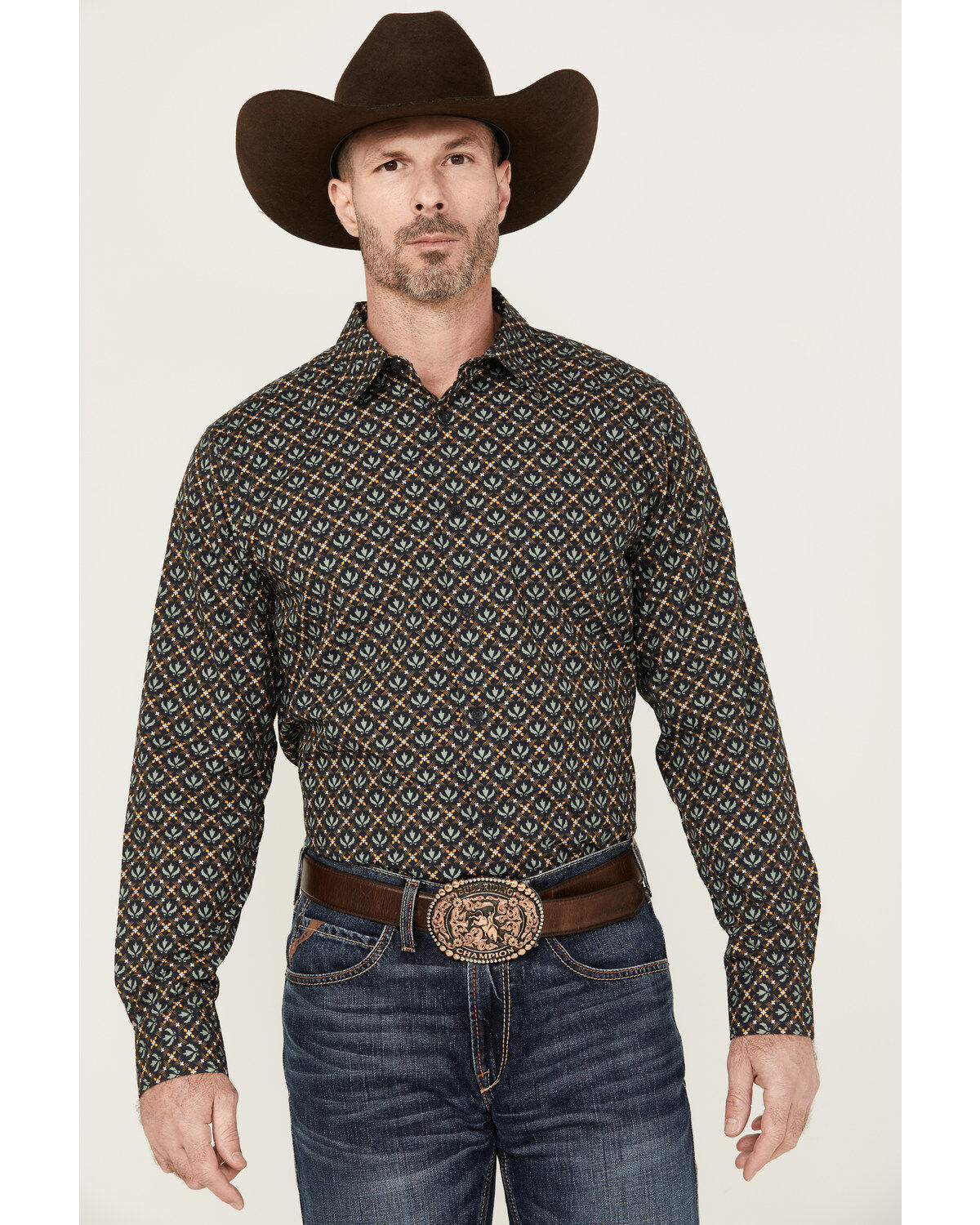 Men's Gibson Fleur de Lis Floral Print Long Sleeve Button-Down Western