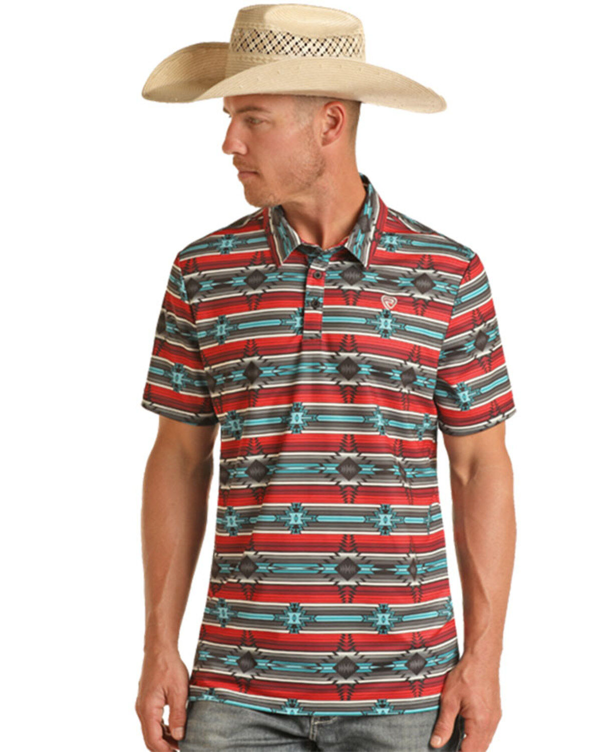 Men's Rock & Roll Denim Southwestern Striped Short Sleeve Stretch Polo