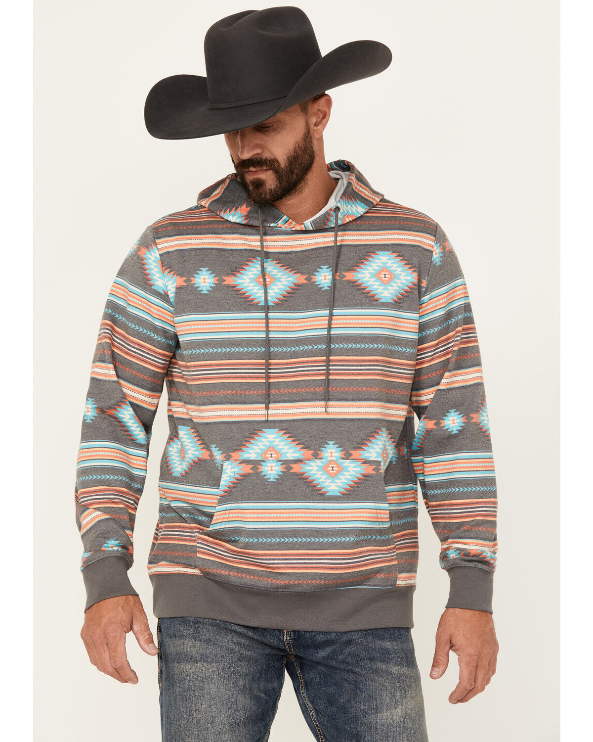 Men's Rock & Roll Denim Southwestern Print Hooded Sweatshirt