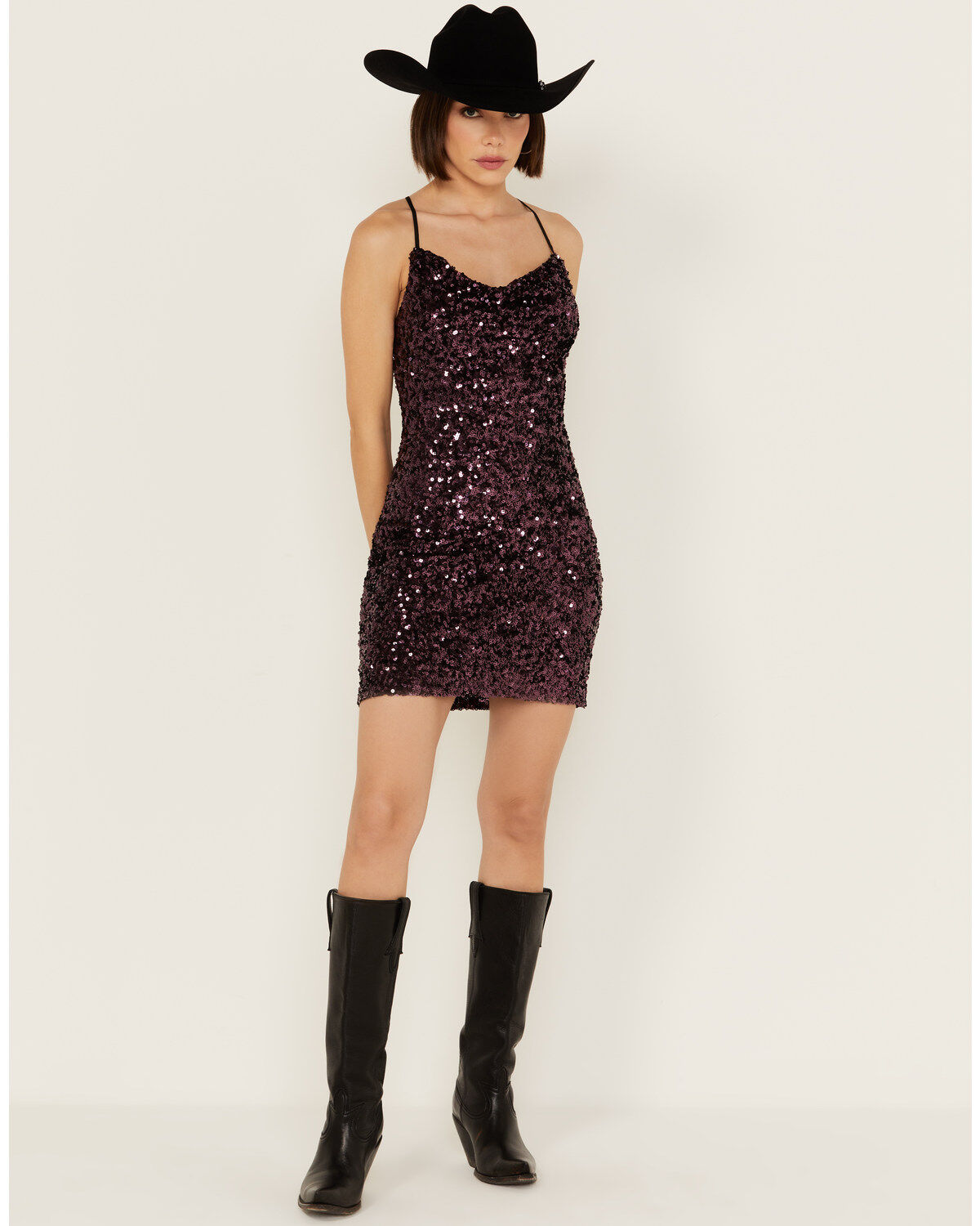 Women's En Creme Cowl Neck Sequin Mini Dress