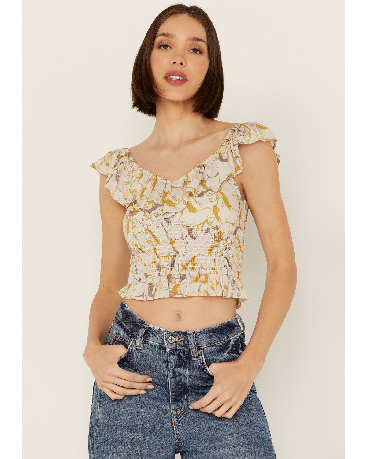 Women's Rock & Roll Denim Sleeveless Horse Print Tank