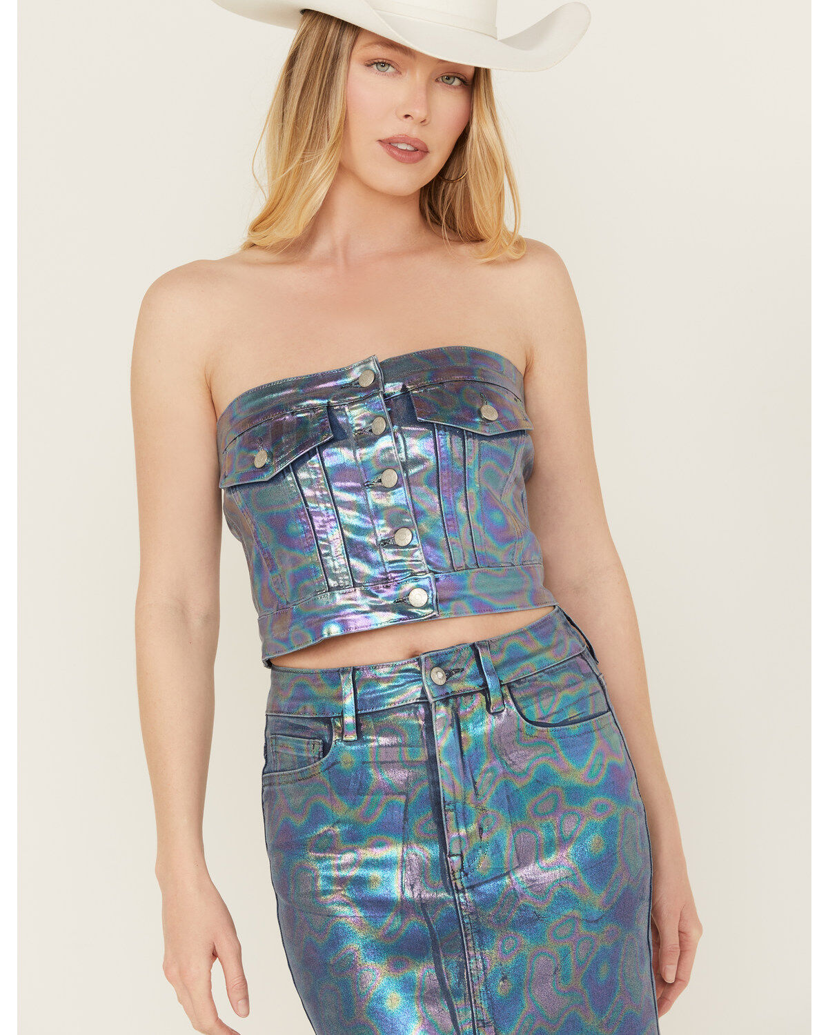 Women's Vibrant Denim Iridescent Tube Top