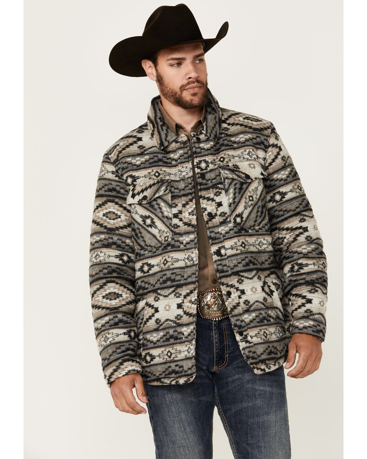 Men's Rock & Roll Denim Southwestern Quilted Snap Jacket