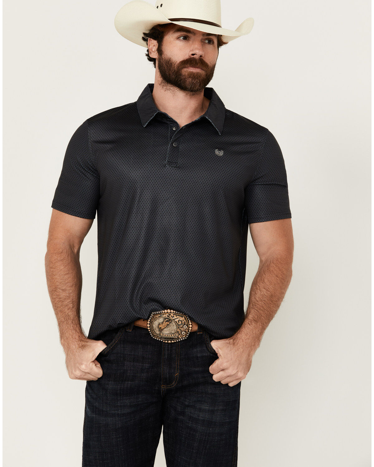 Men's Panhandle Geo Print Short Sleeve Stretch Polo Shirt
