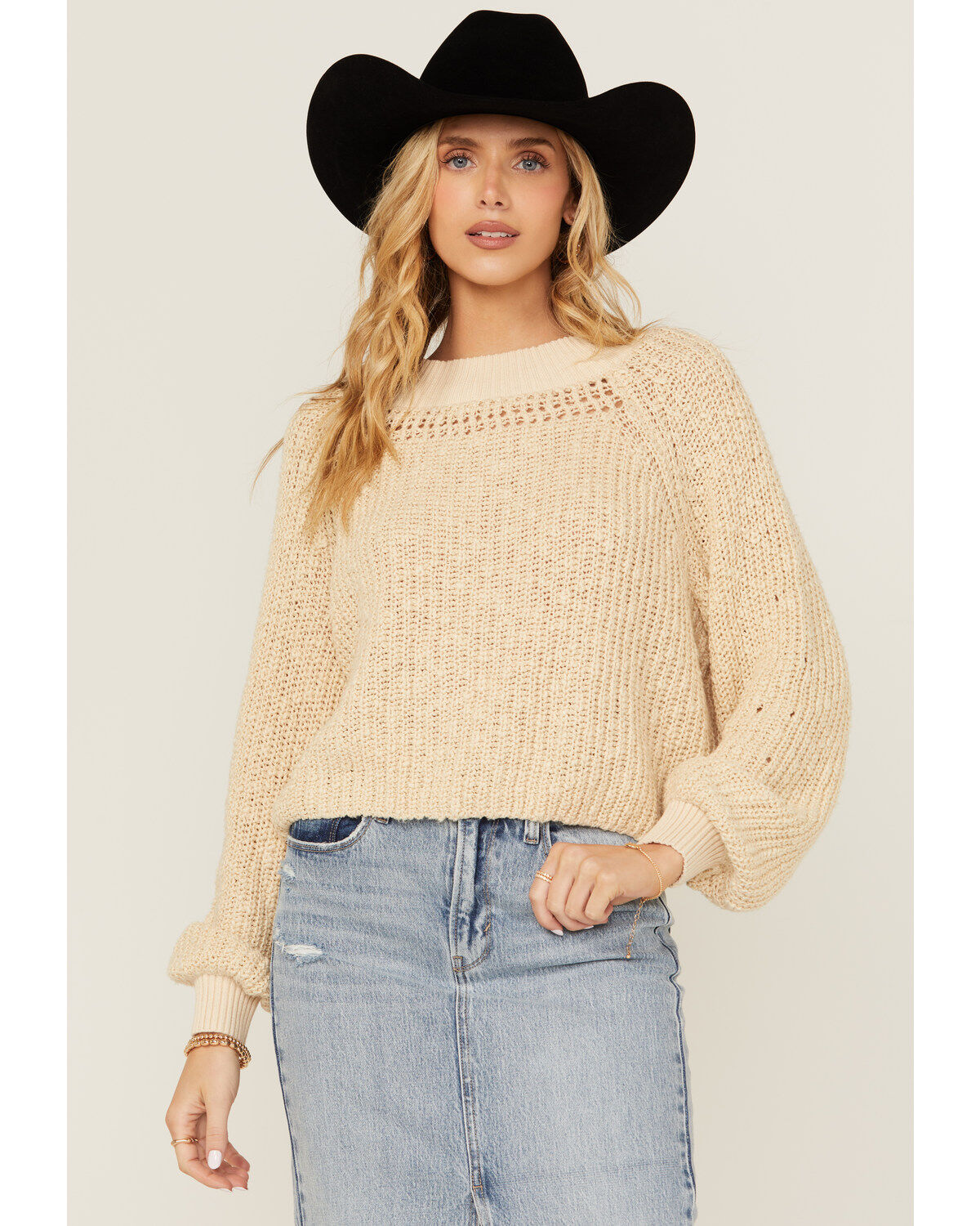 Women's Cleo + Wolf Celine Open Weave Cropped Sweater