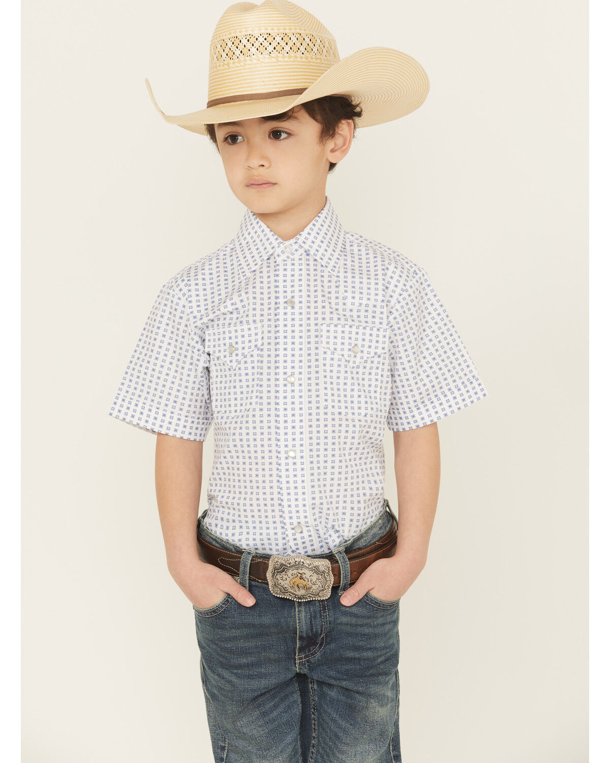 Boys' Ely Walker Geo Print Short Sleeve Snap Western Shirt