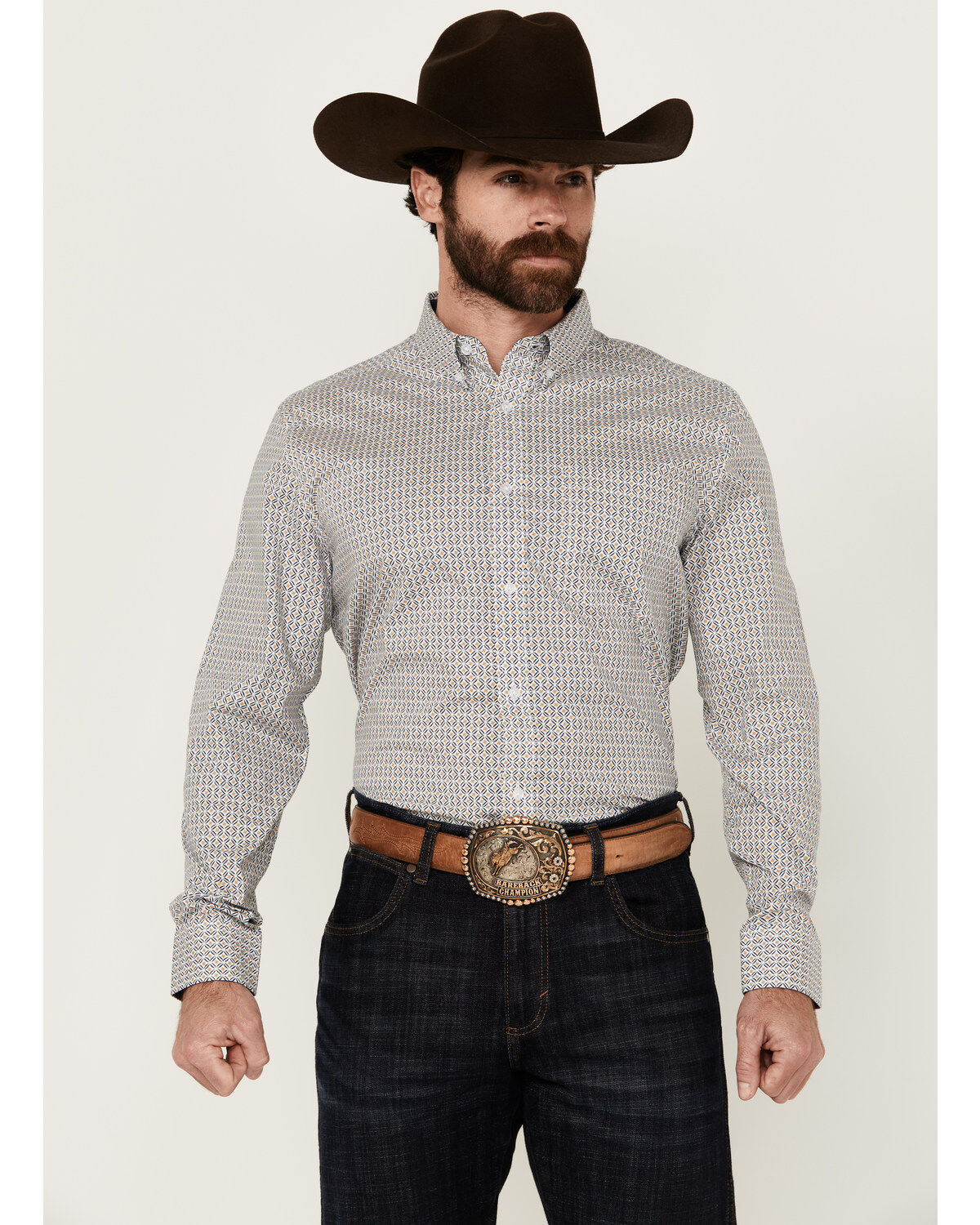 Men's Cody James Rejoice Geo Print Long Sleeve Button-Down Stretch Wes