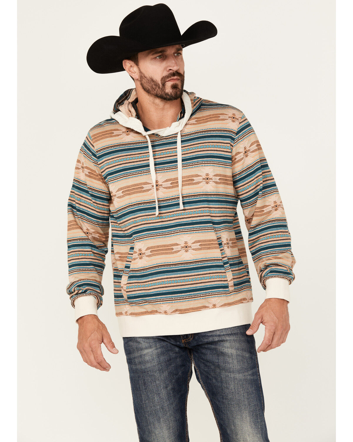 Men's Rock & Roll Denim Southwestern Print Hooded Sweatshirt