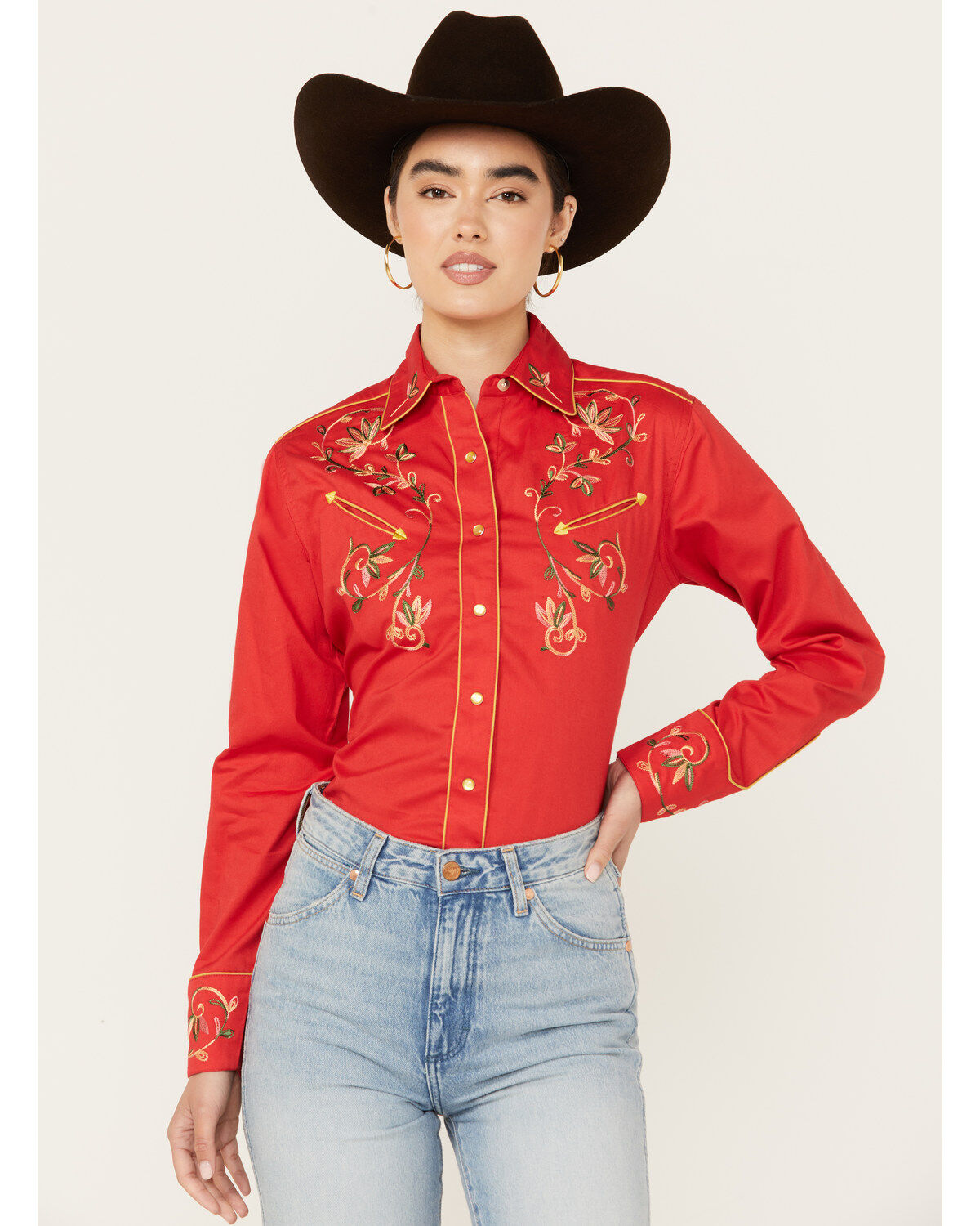 Women's Rockmount Ranchwear Floral Embroidered Long Sleeve Pearl Snap