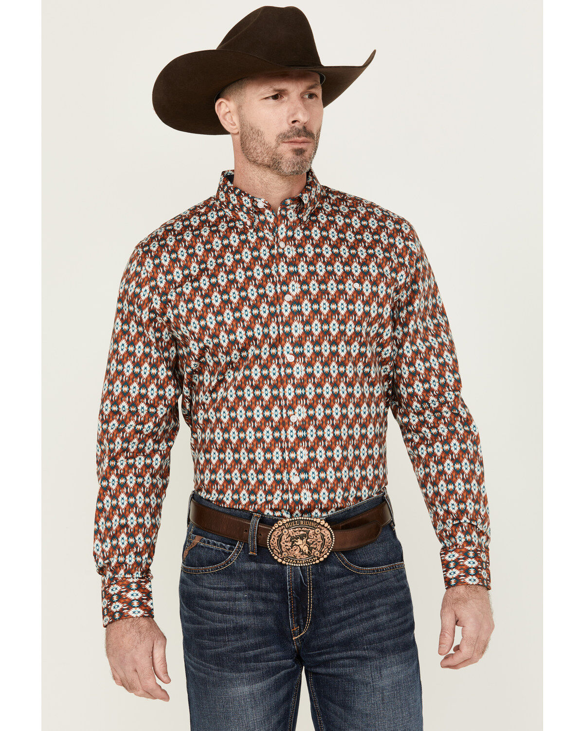 Men's RANK 45 Multaz Southwestern Print Geo Print Long Sleeve Button-