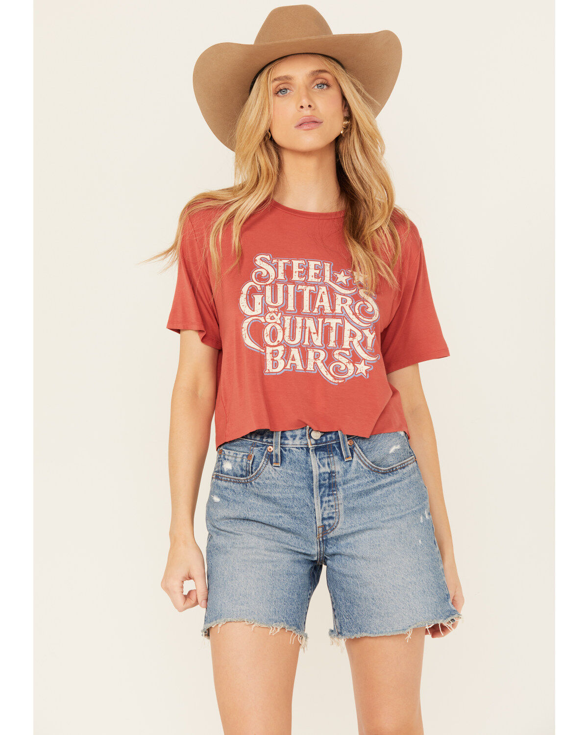 Women's Rock & Roll Denim Steel Guitars & Country Bars Short Sleeve Cr