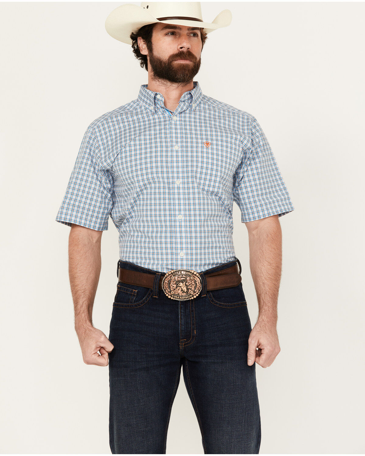 Men's Ariat Richard Plaid Print Short Sleeve Button-Down Performance W