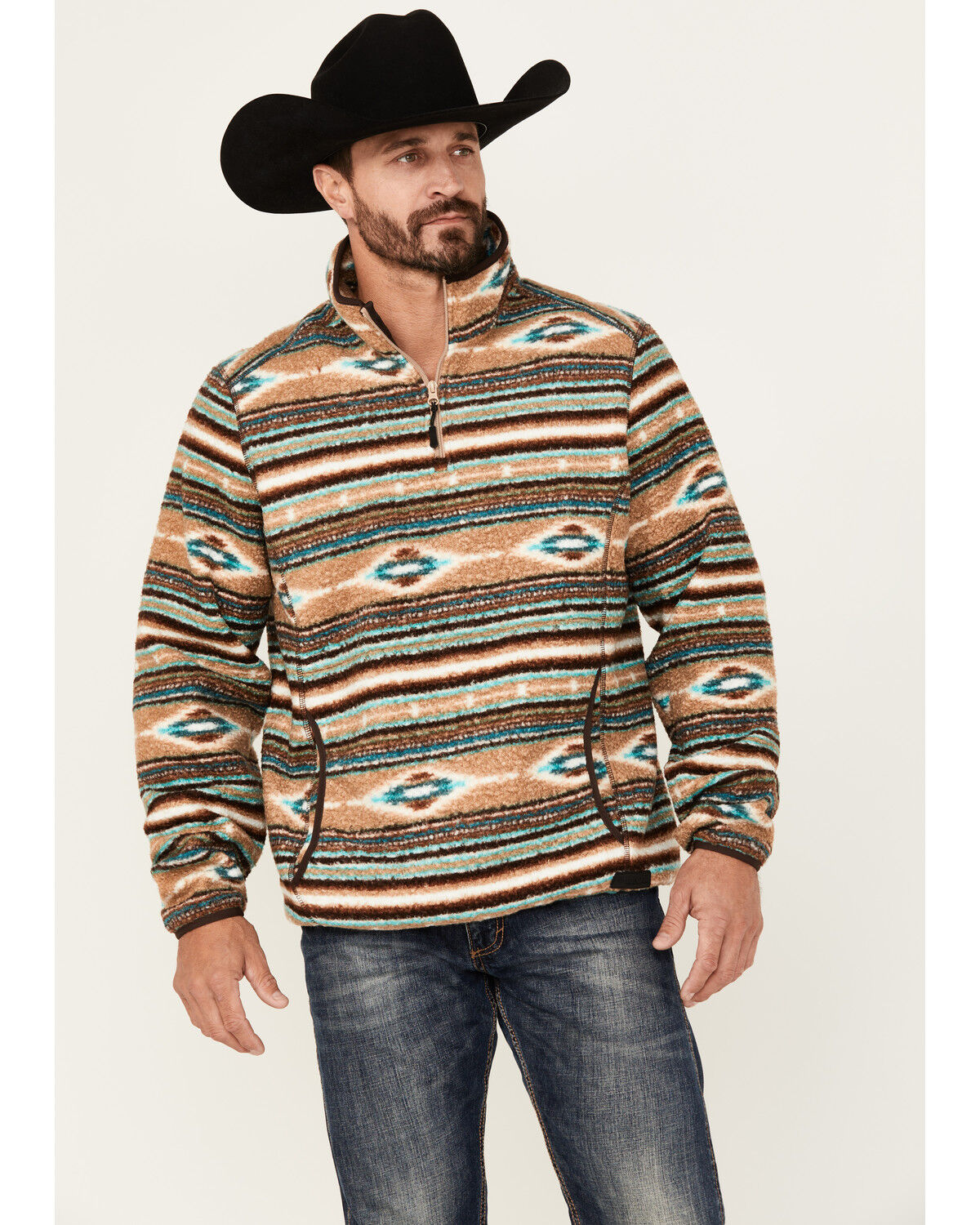 Men's Rock & Roll Denim Southwestern Striped Berber 1/4 Zip Pullover