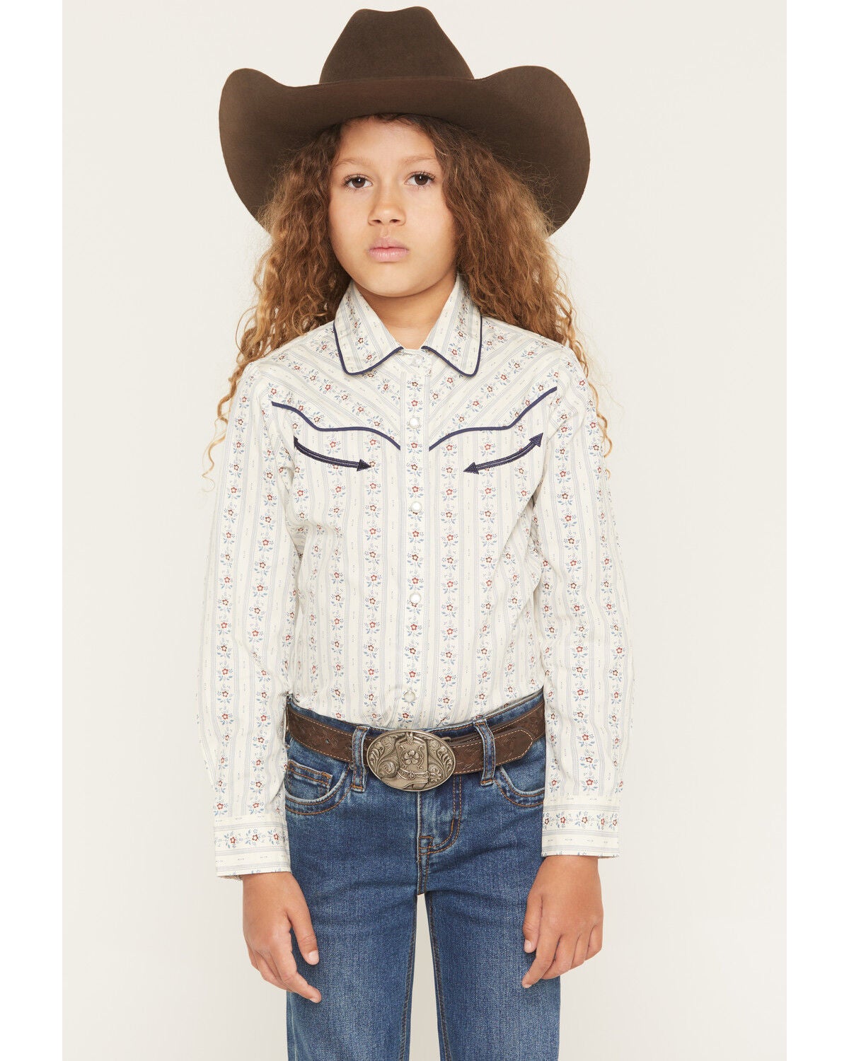 Girls' Ely Walker Wallpaper Floral Long Sleeve Pearl Snap Western Shir