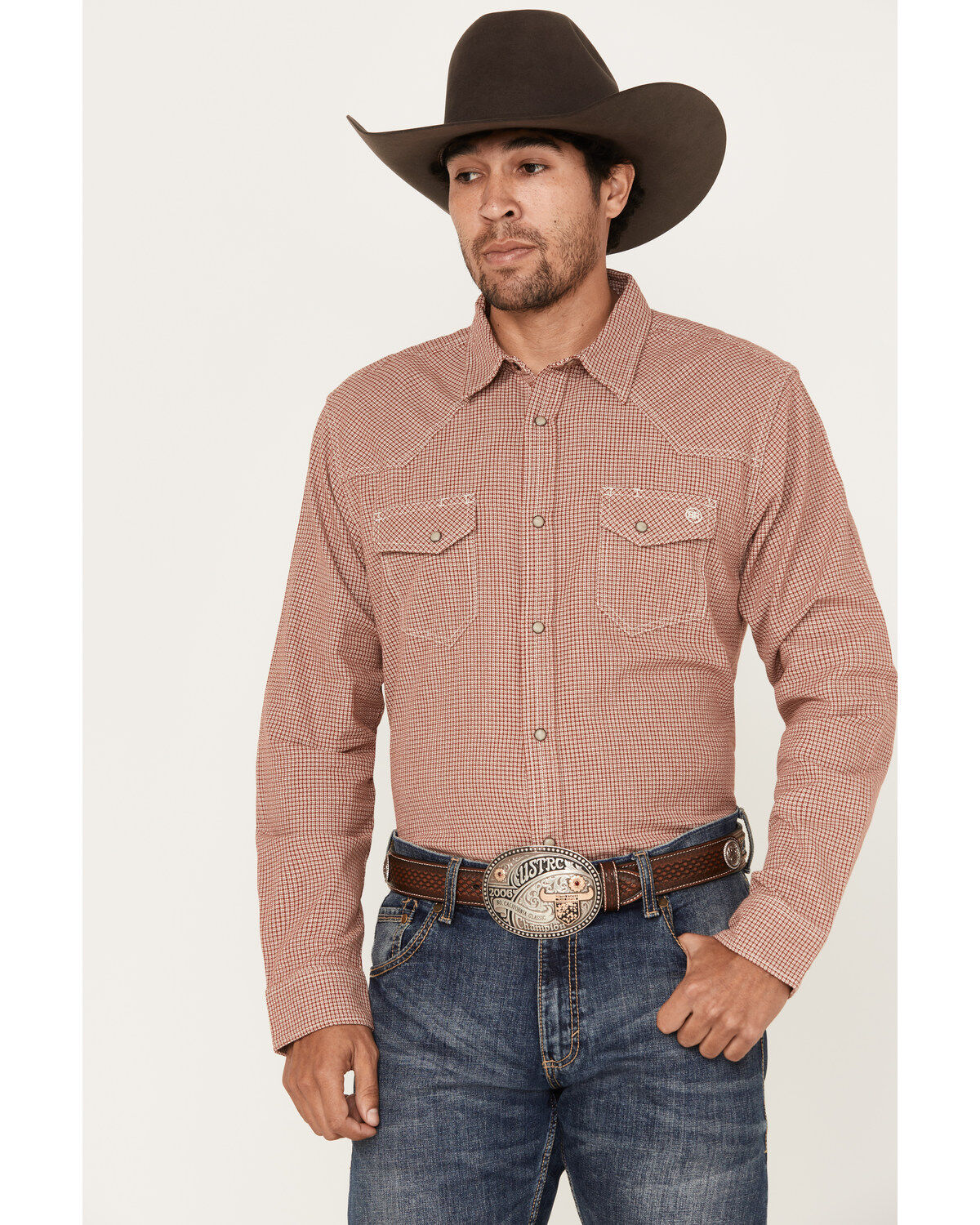 Men's Blue Ranchwear Plaid Print Long Sleeve Western Pearl Snap Shirt