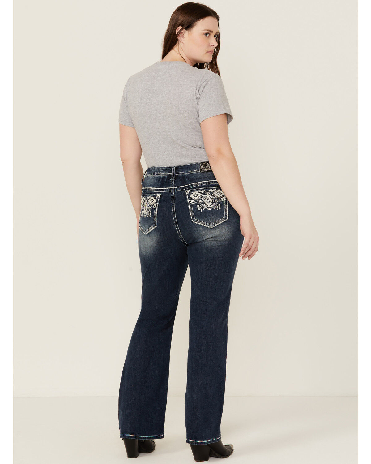 Women's Grace in LA Medium Wash Mid Rise Geo Pocket Stretch Bootcut Je