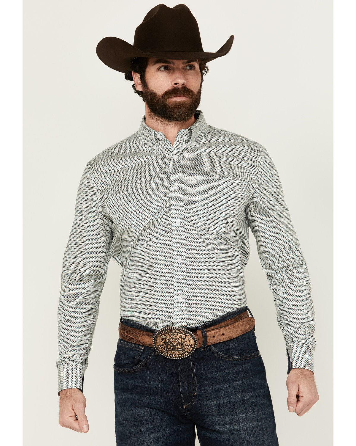 Men's RANK 45 Tunis Printed Long Sleeve Button-Down Performance Stret