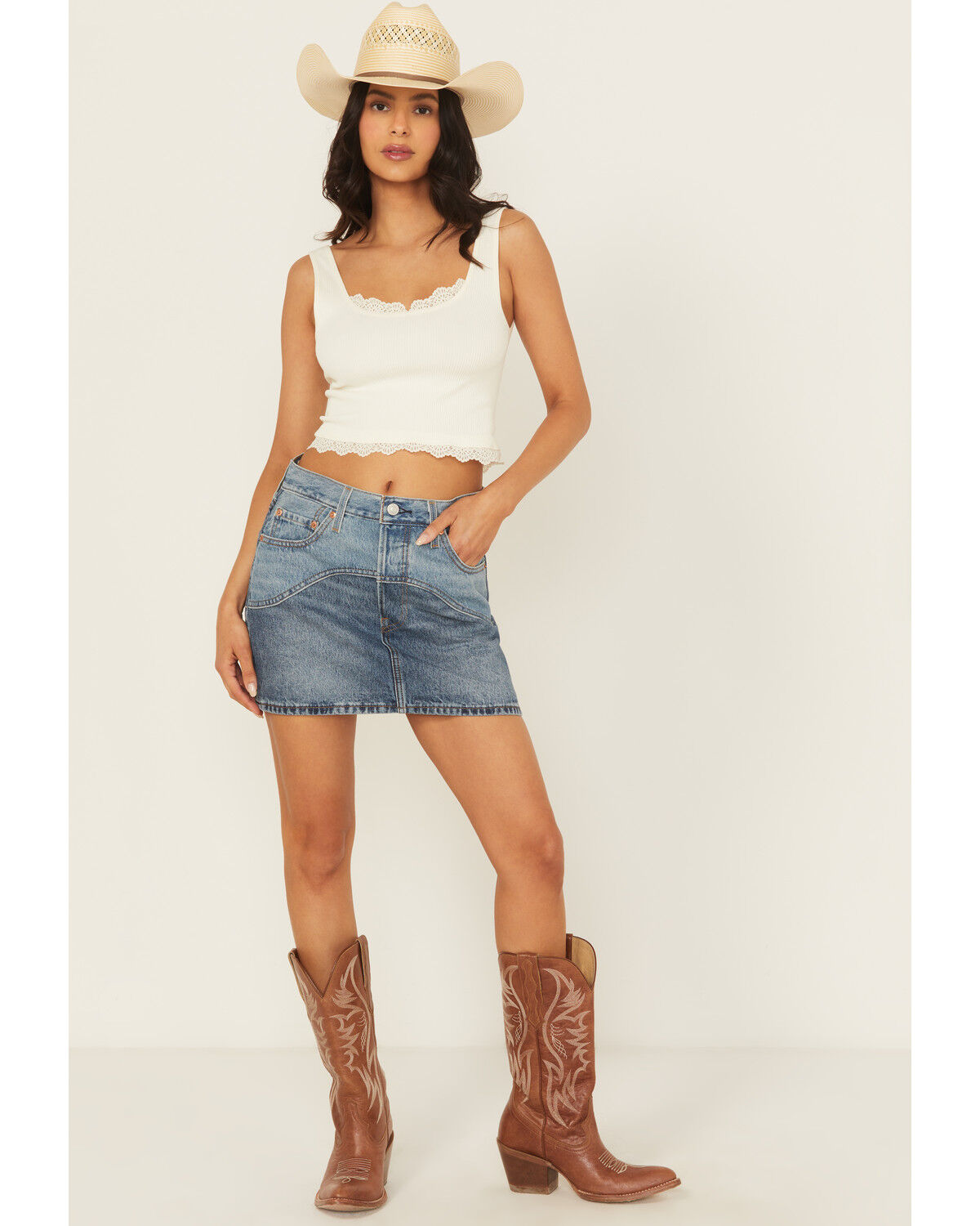 Women's Levi's Icon Medium Wash Two-Tone Denim Western Mini Skirt