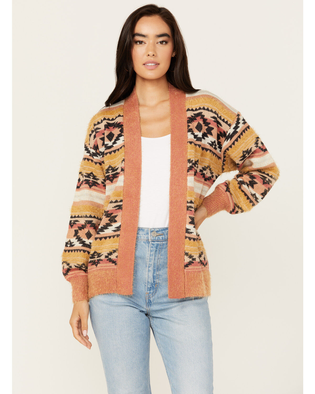 Women's Cruel Girl Southwestern Striped Eyelash Cardigan