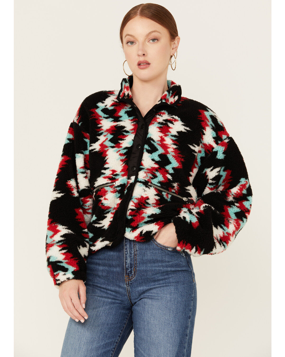Women's Rock & Roll Denim Southwestern Print Fleece Jacket