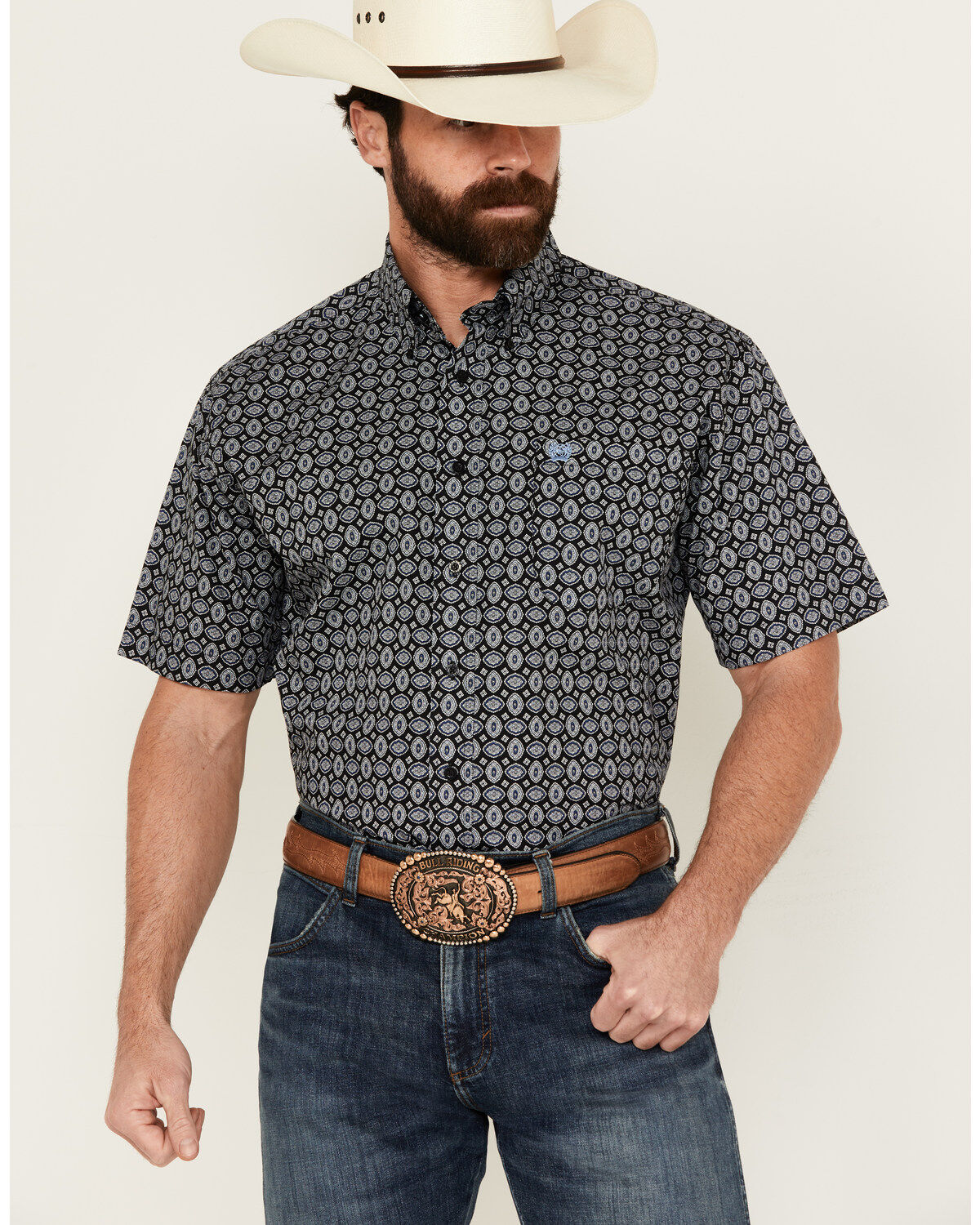 Men's Cinch Medallion Print Short Sleeve Button-Down Western Shirt