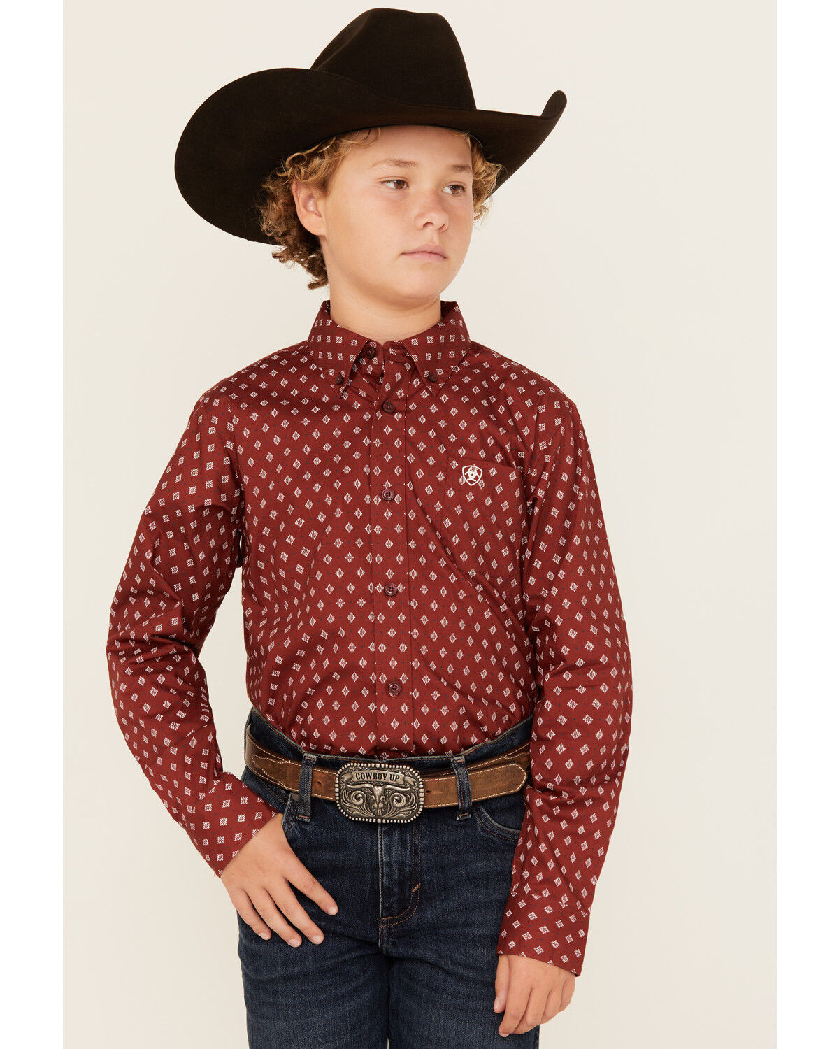 Boys' Ariat Classic Geo Print Long Sleeve Button-Down Western Shirt
