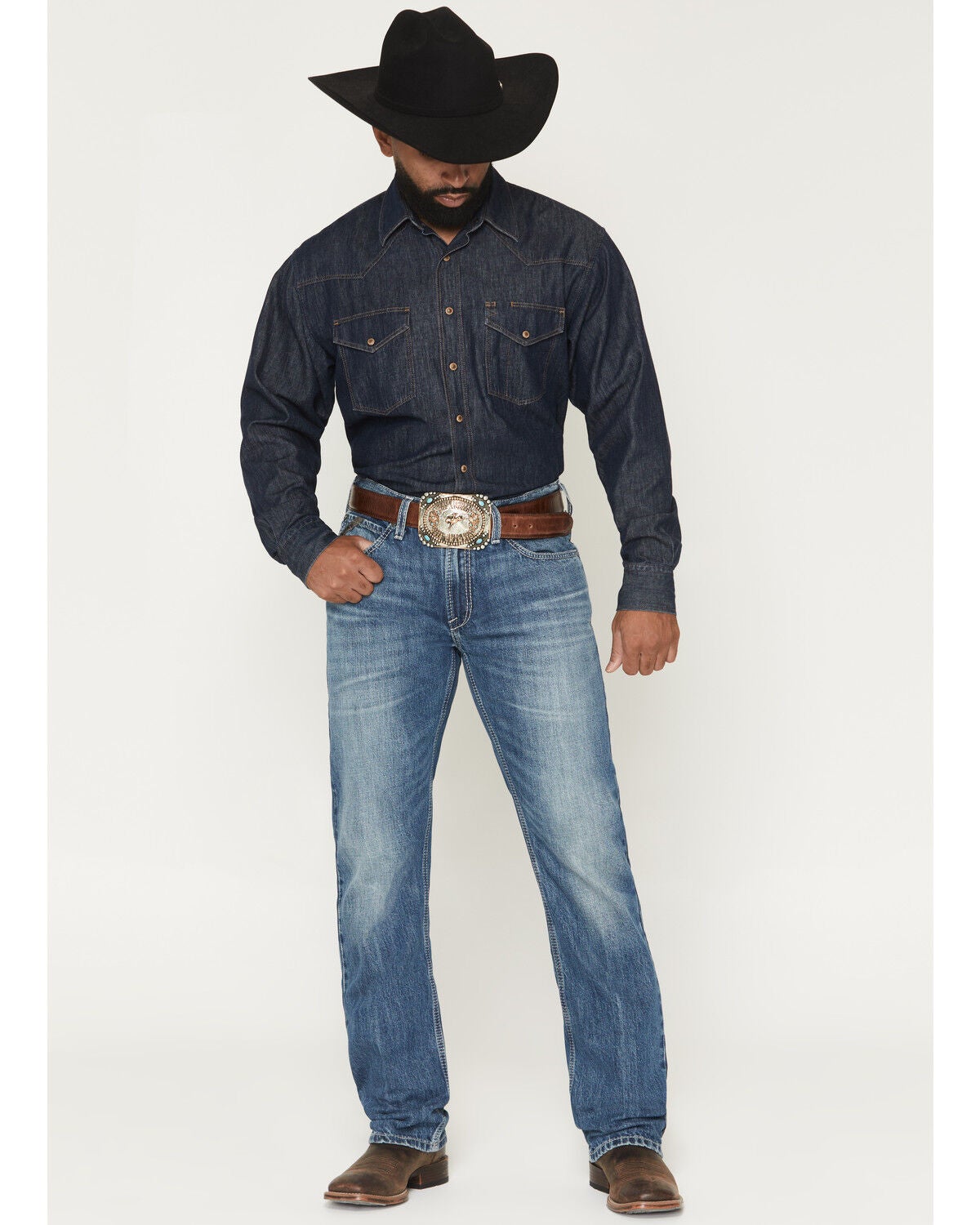 Men's Ariat M4 Kaden Butler Medium Wash Relaxed Straight Denim Jeans -