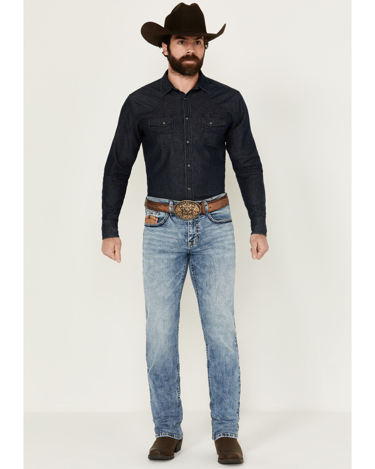 Men's Cody James Clover Leaf Light Wash Slim Straight Stretch Denim Je
