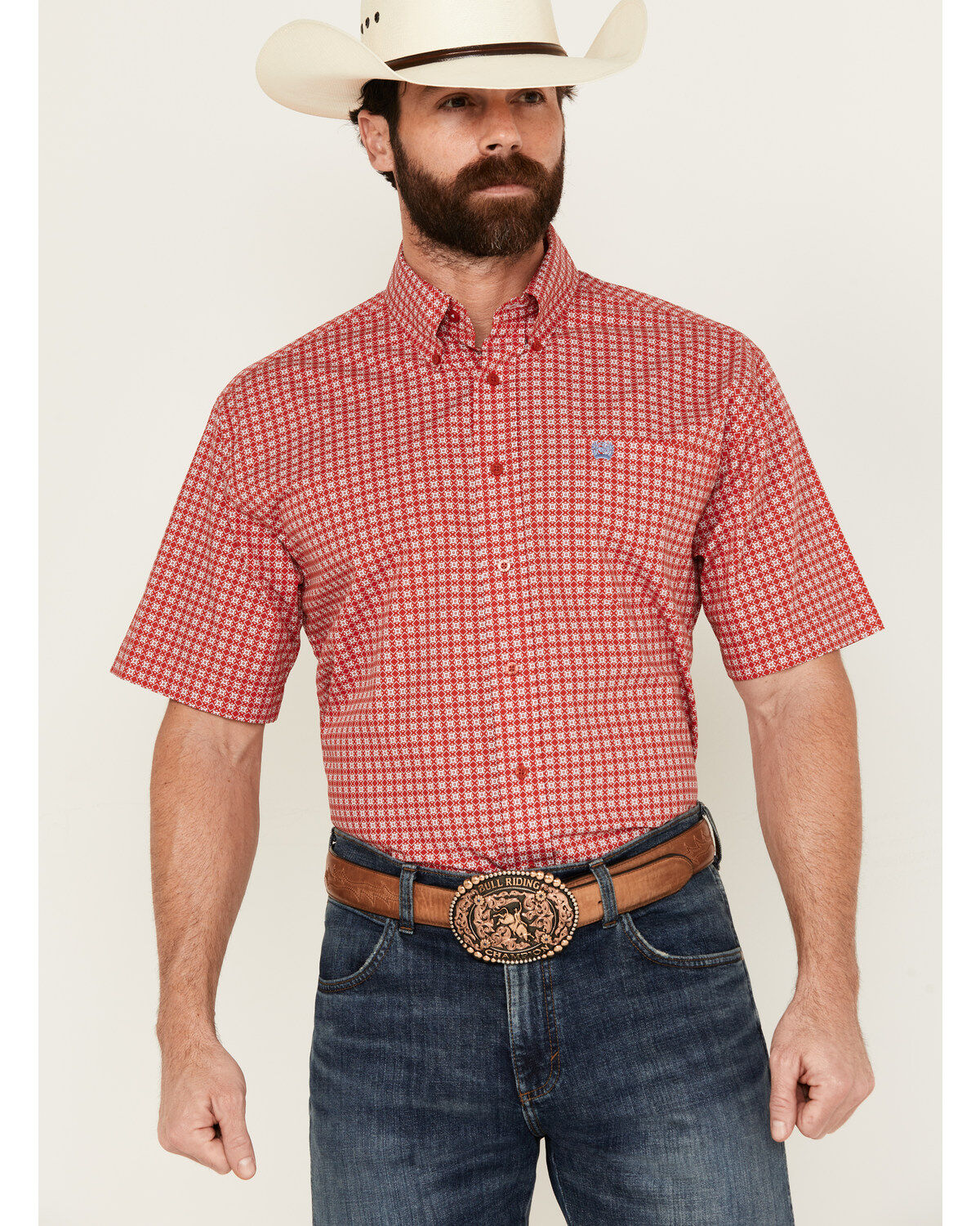 Men's Cinch Geo Print Short Sleeve Button-Down Western Shirt