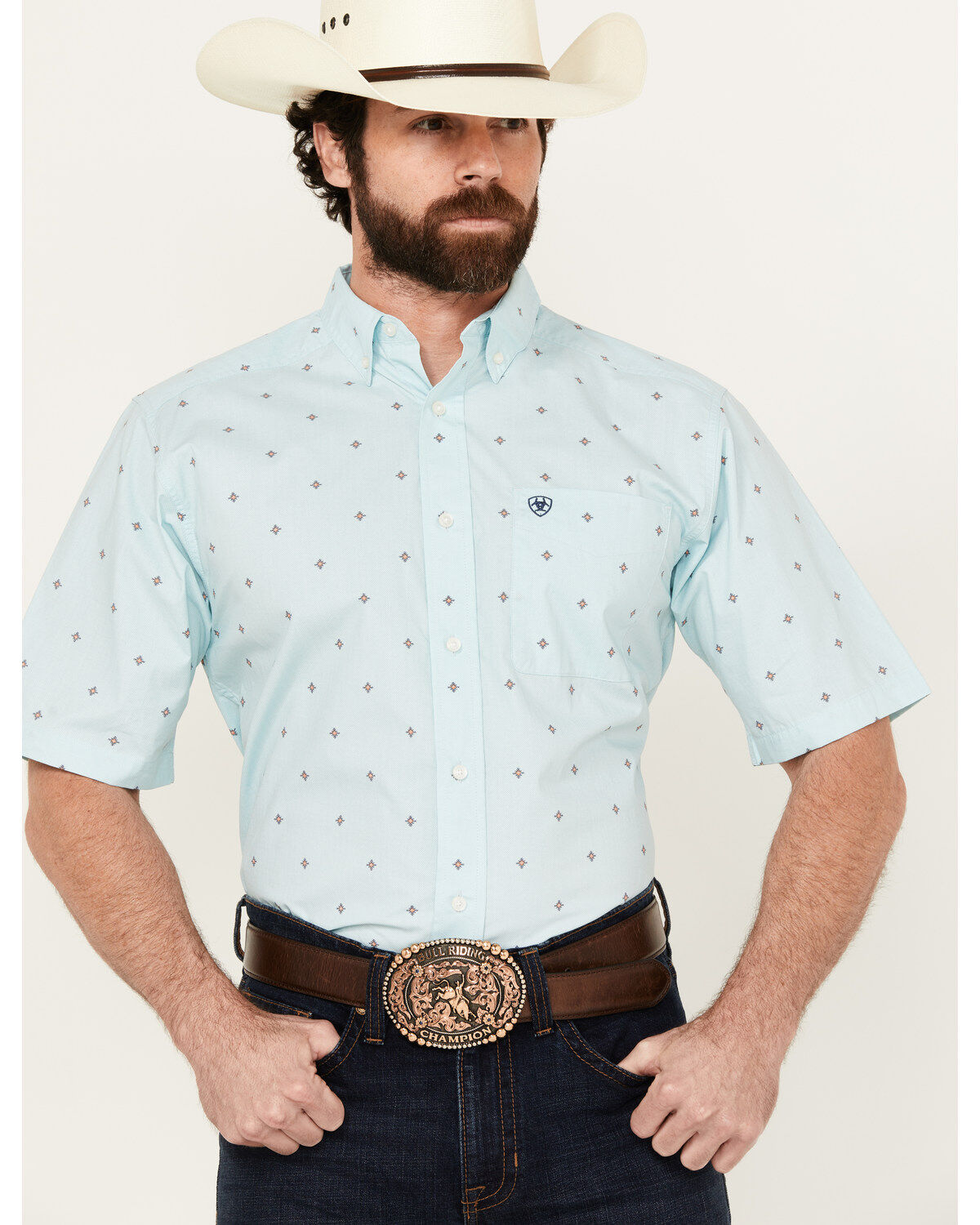 Men's Ariat Royce Geo Print Short Sleeve Button-Down Western Shirt