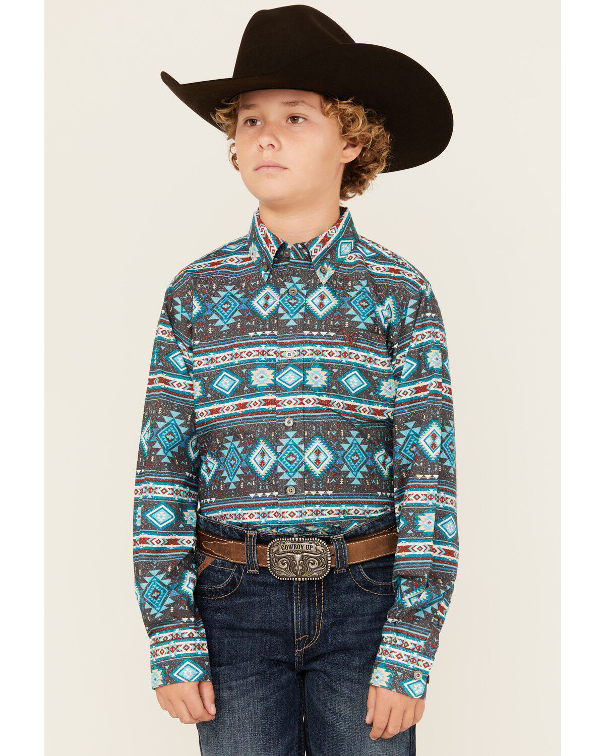 Boys' Ariat Classic Southwestern Striped Long Sleeve Button-Down Weste